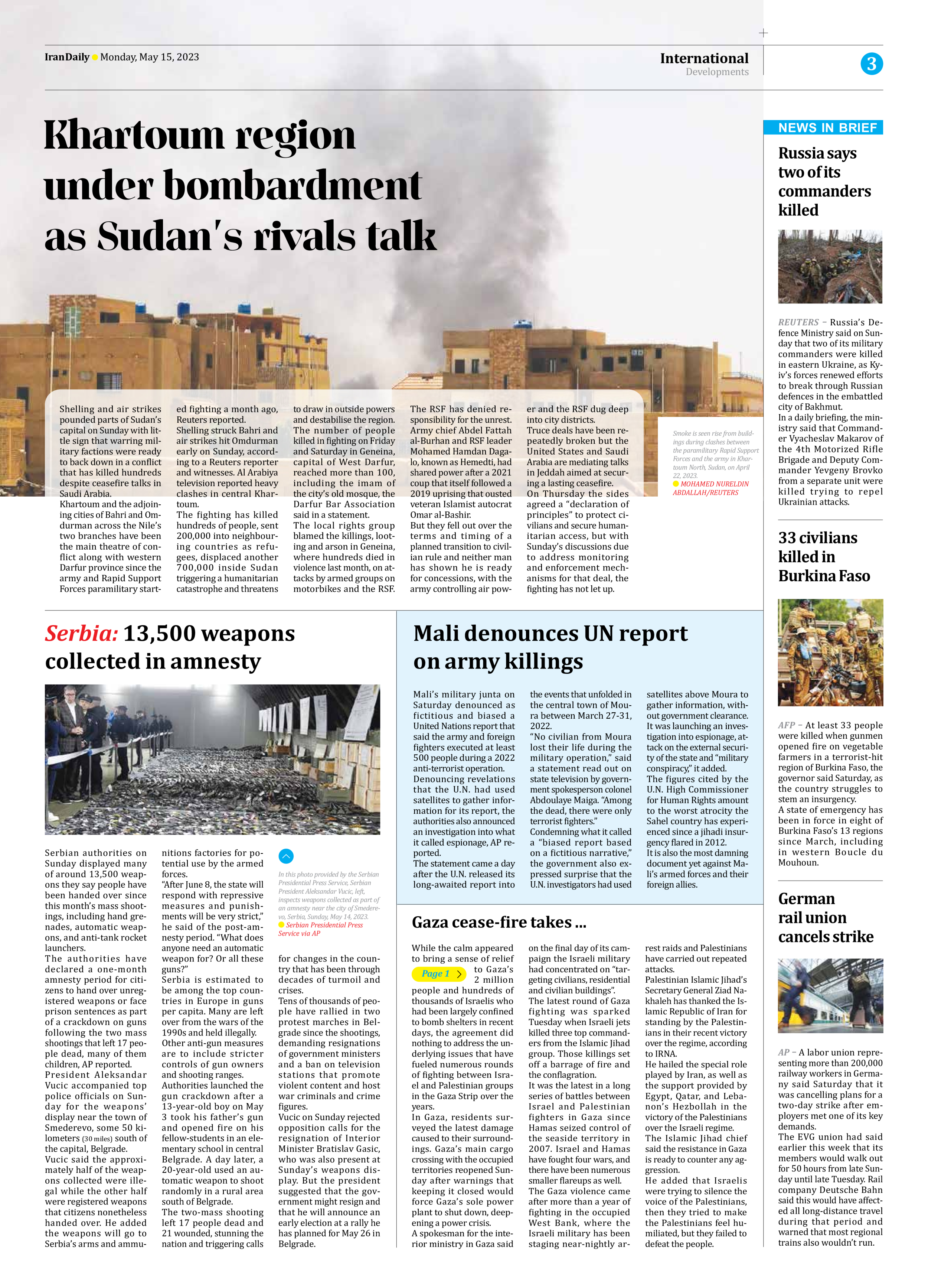 Iran Daily - Number Seven Thousand Two Hundred and Ninety Two - 15 May 2023 - Page 3