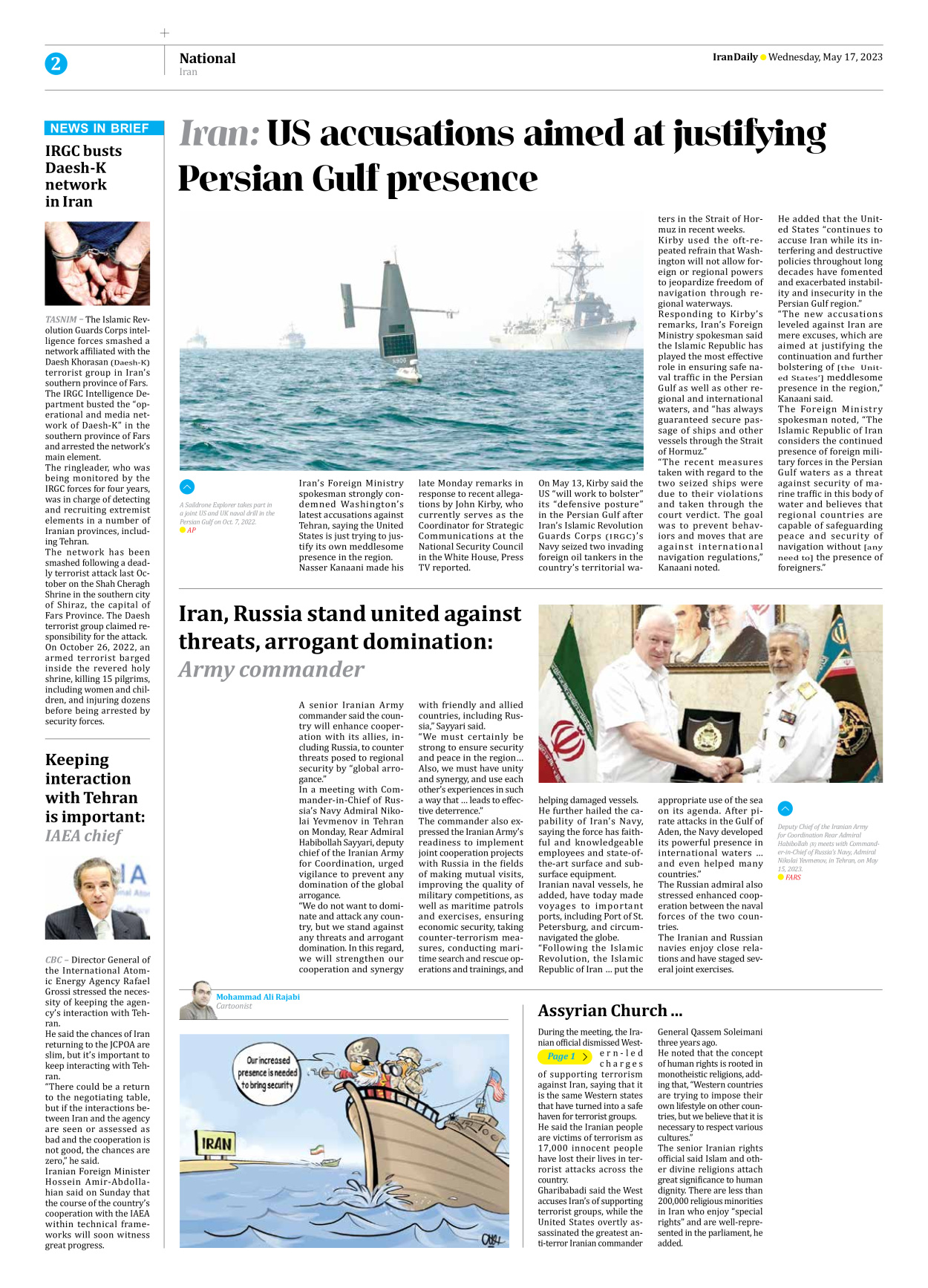 Iran Daily - Number Seven Thousand Two Hundred and Ninety Three - 17 May 2023 - Page 2