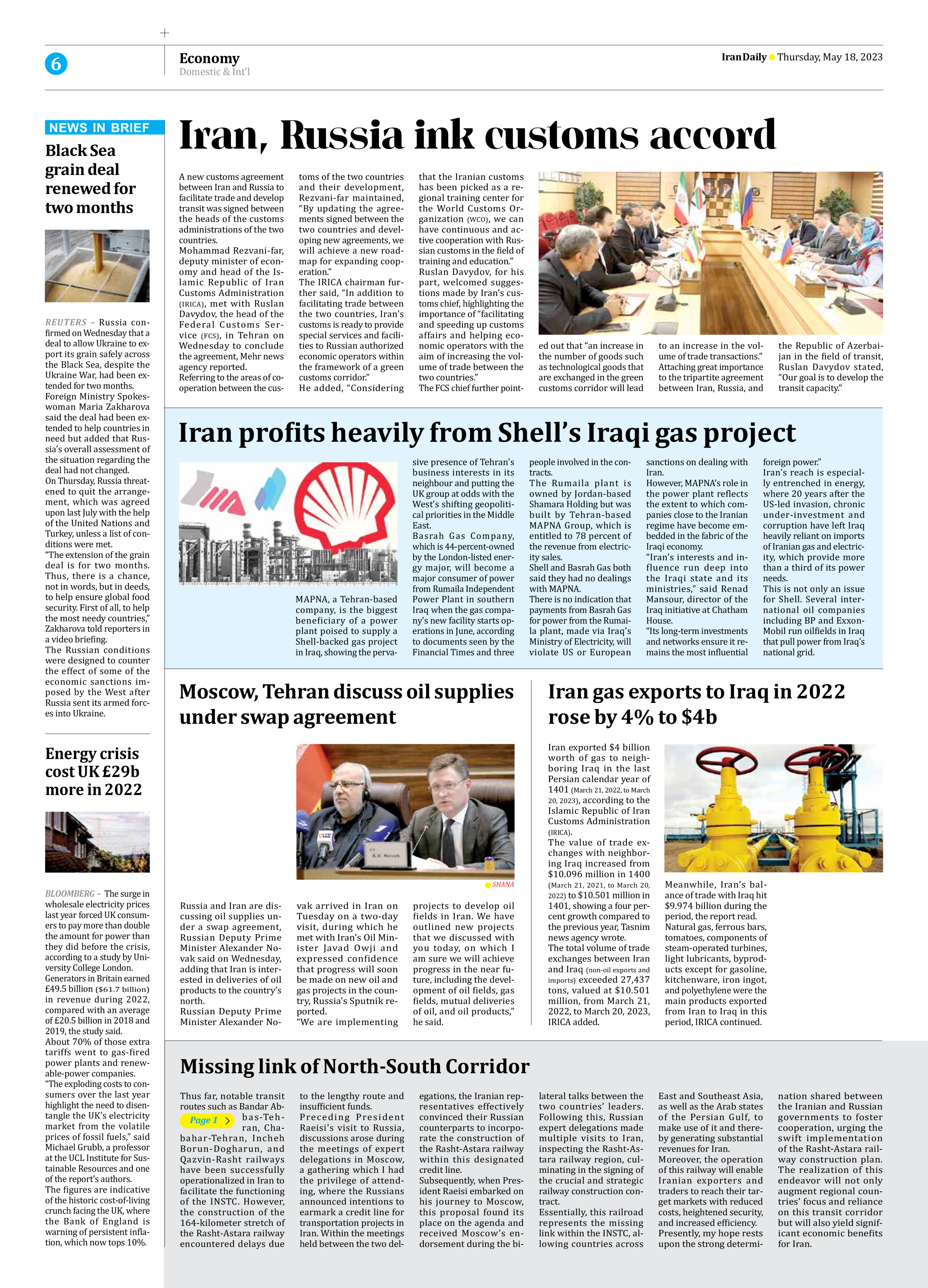 Iran Daily - Number Seven Thousand Two Hundred and Ninety Four - 18 May 2023 - Page 6