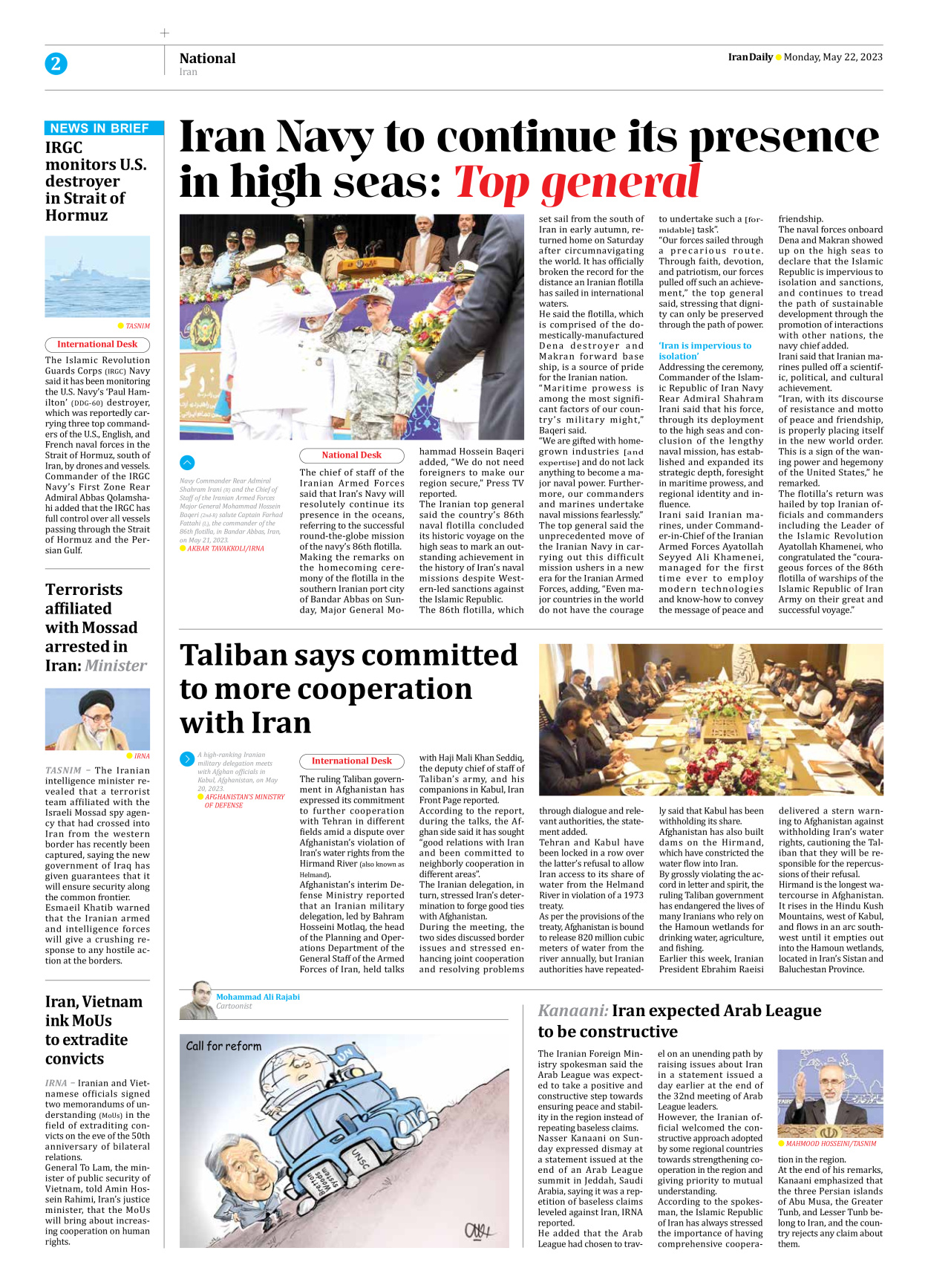 Iran Daily - Number Seven Thousand Two Hundred and Ninety Seven - 22 May 2023 - Page 2