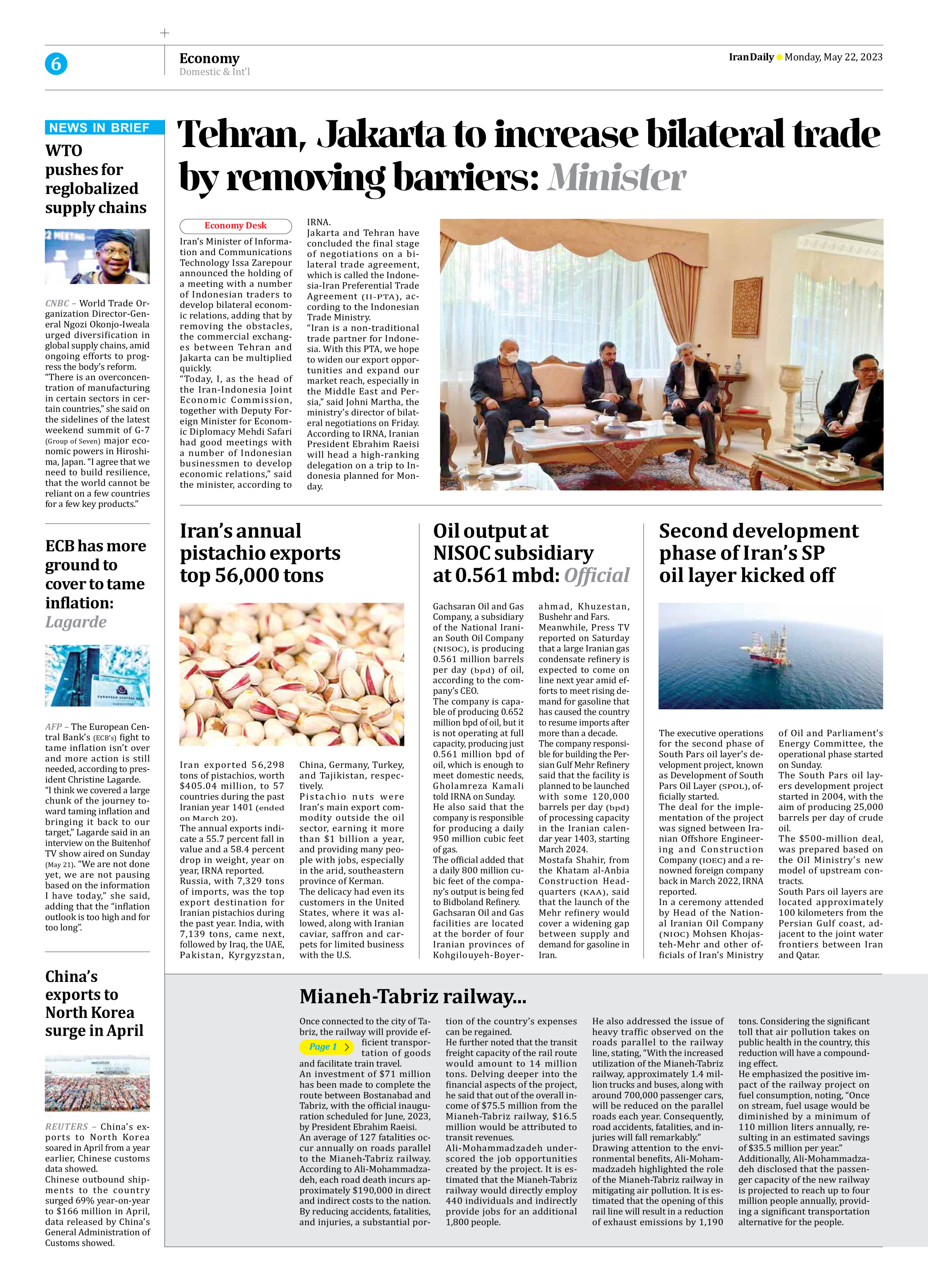 Iran Daily - Number Seven Thousand Two Hundred and Ninety Seven - 22 May 2023 - Page 6