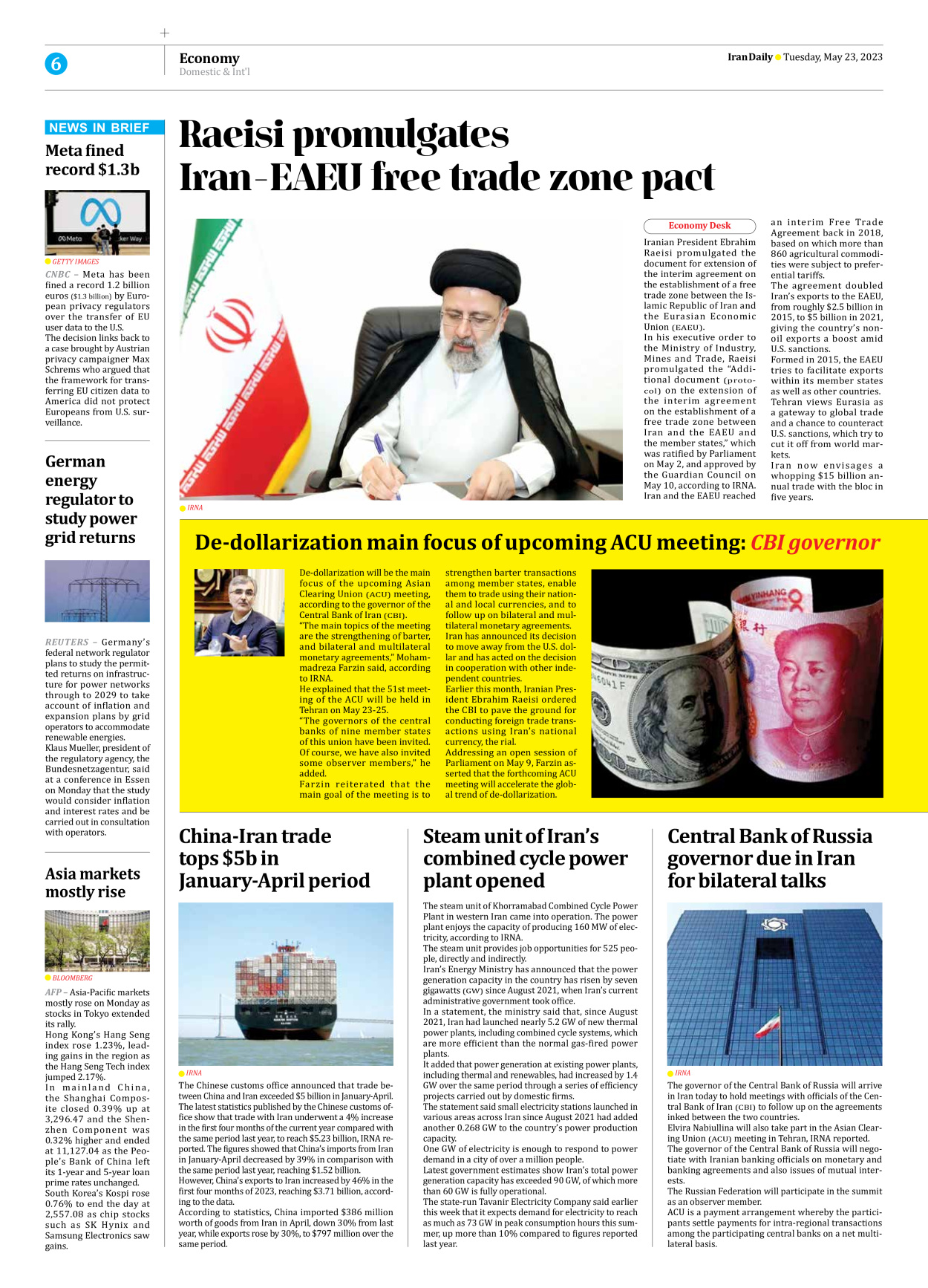 Iran Daily - Number Seven Thousand Two Hundred and Ninety Eight - 23 May 2023 - Page 6