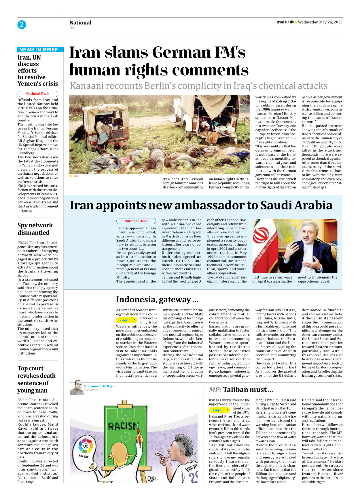 Iran Daily - Number Seven Thousand Two Hundred and Ninety Nine - 24 May 2023 - Page 2