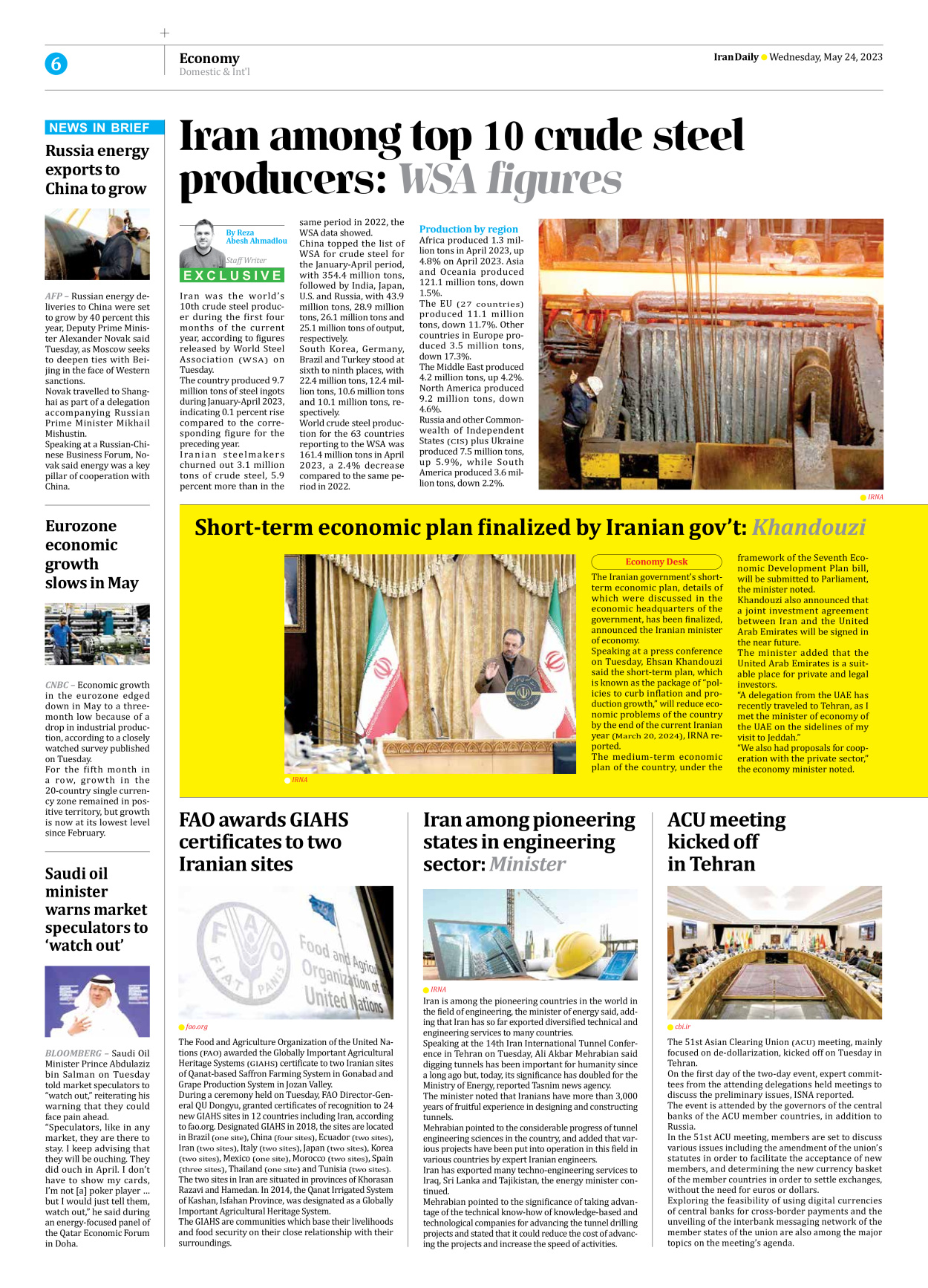 Iran Daily - Number Seven Thousand Two Hundred and Ninety Nine - 24 May 2023 - Page 6