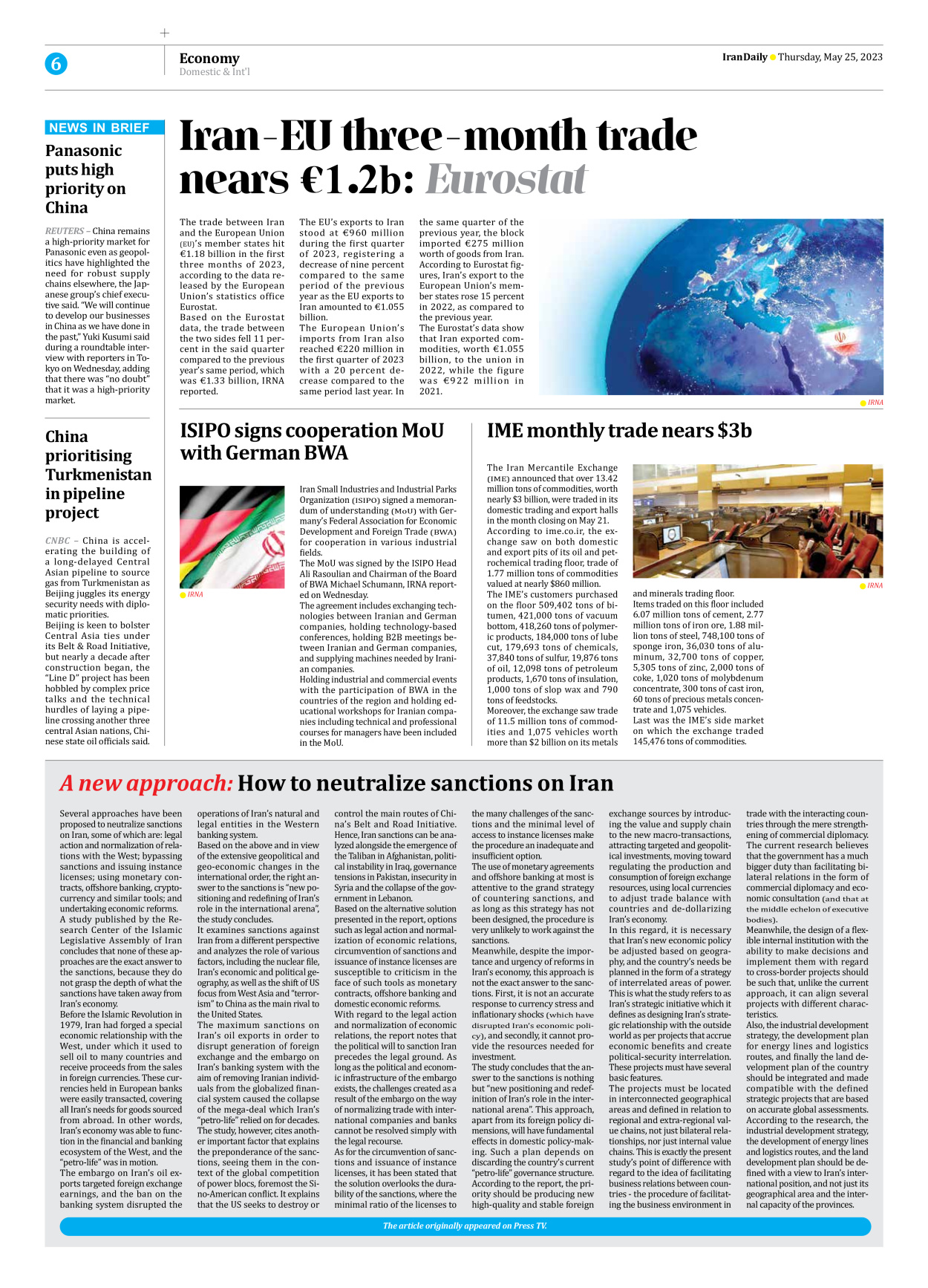Iran Daily - Number Seven Thousand Three Hundred - 25 May 2023 - Page 6
