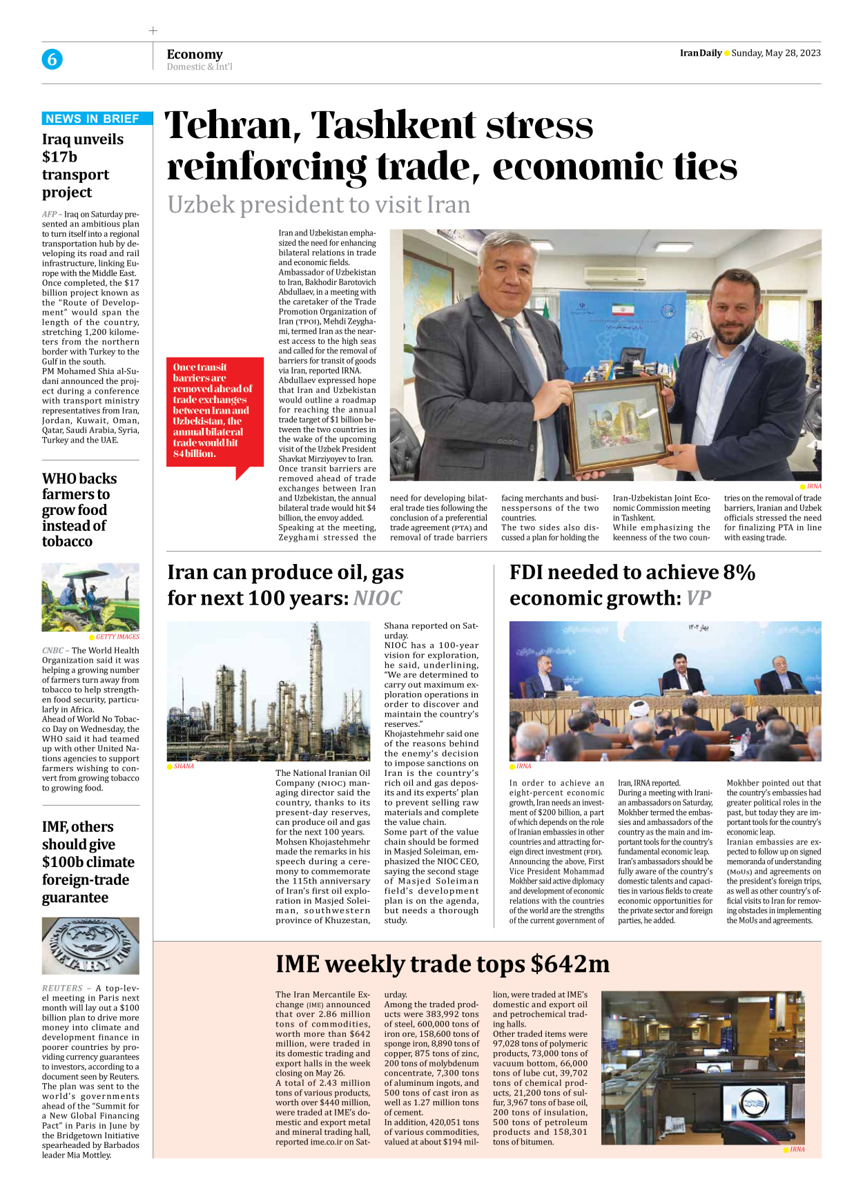 Iran Daily - Number Seven Thousand Three Hundred and Two - 28 May 2023 - Page 6