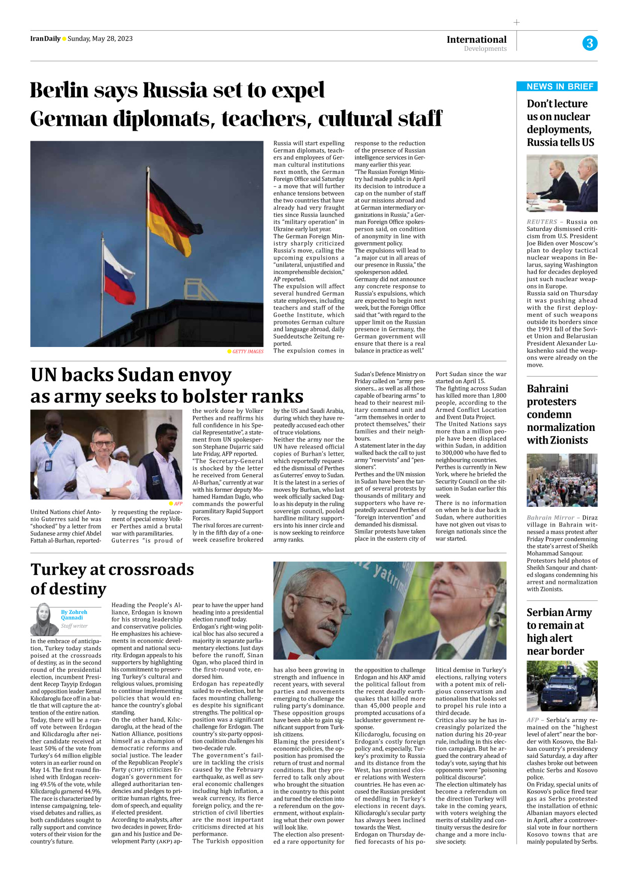 Iran Daily - Number Seven Thousand Three Hundred and Two - 28 May 2023 - Page 3
