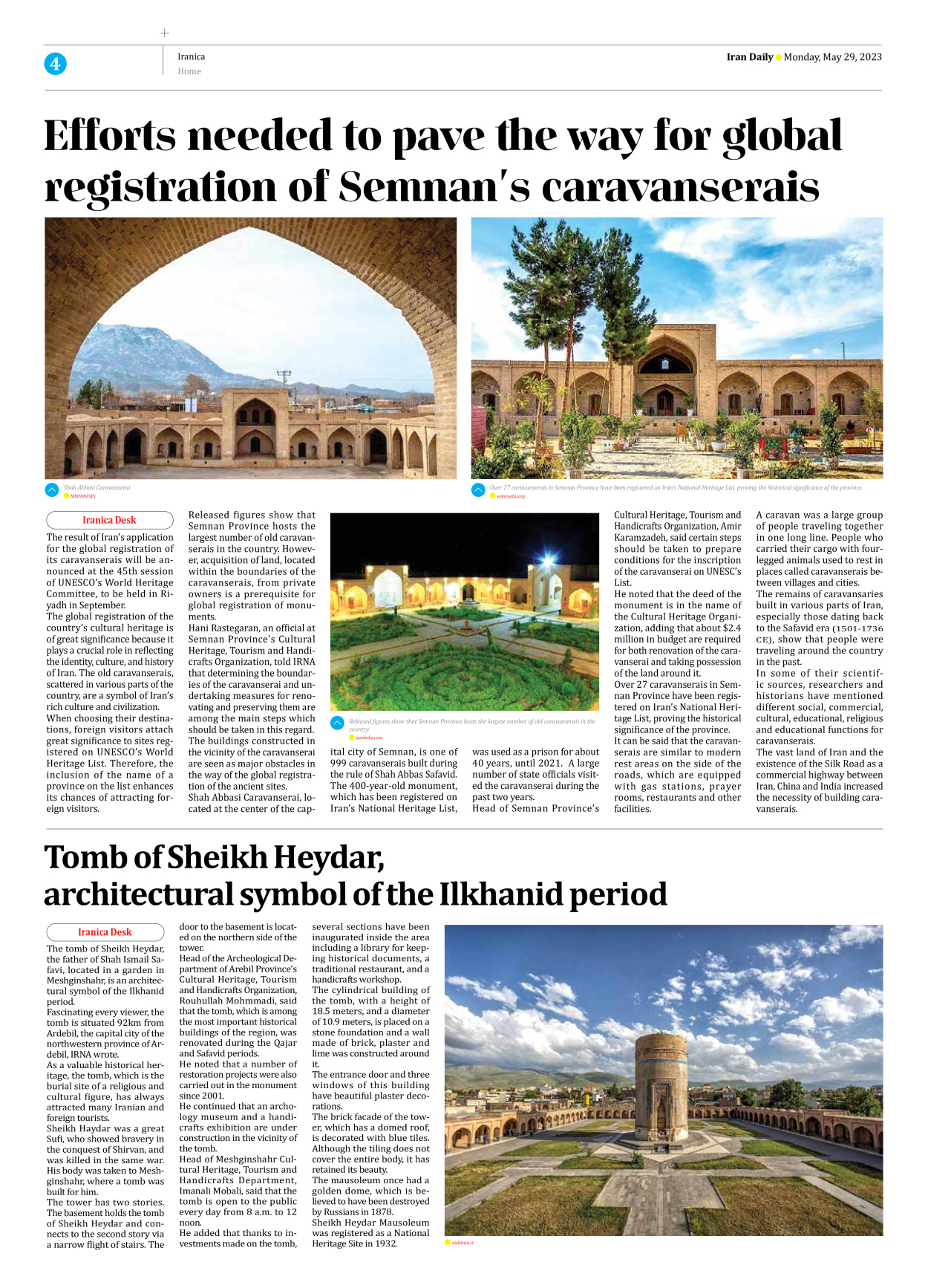 Iran Daily - Number Seven Thousand Three Hundred and Three - 29 May 2023 - Page 4