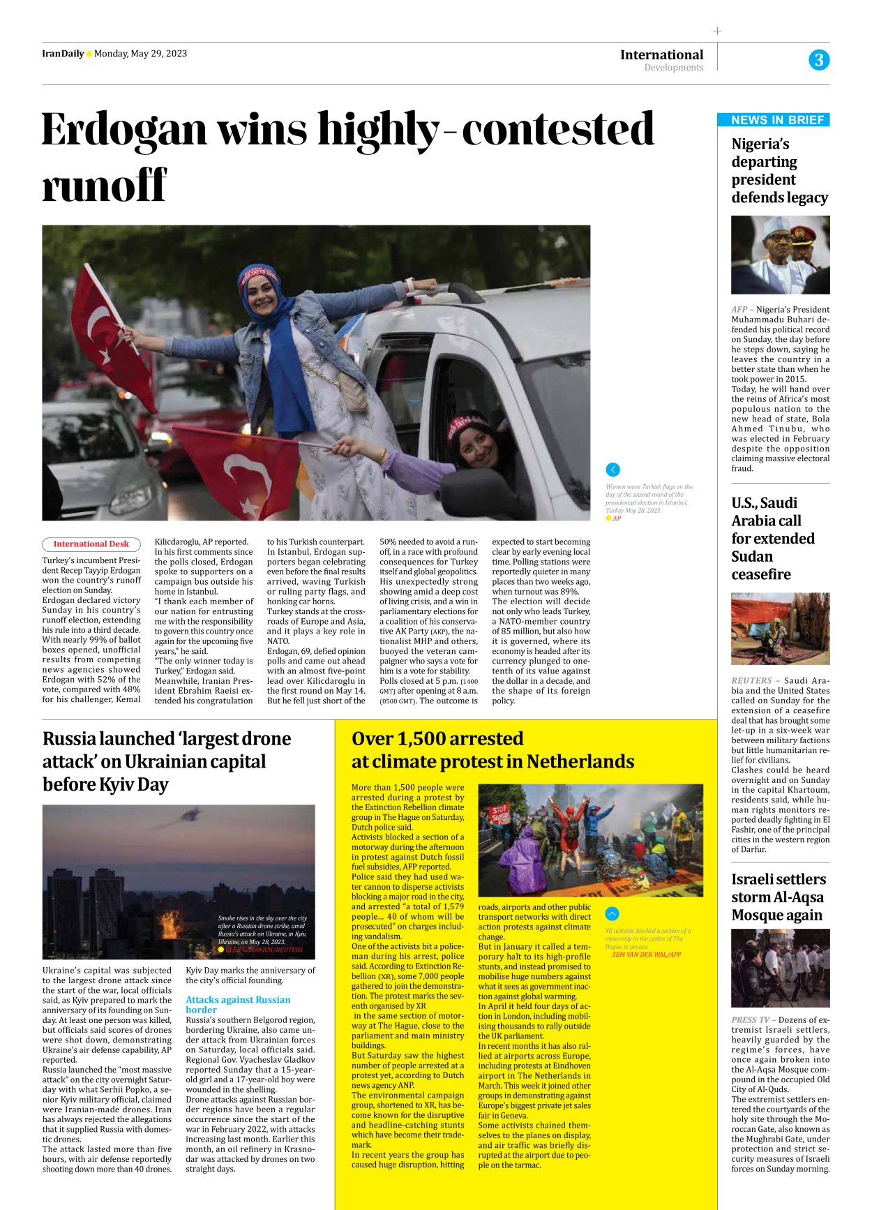 Iran Daily - Number Seven Thousand Three Hundred and Three - 29 May 2023 - Page 3