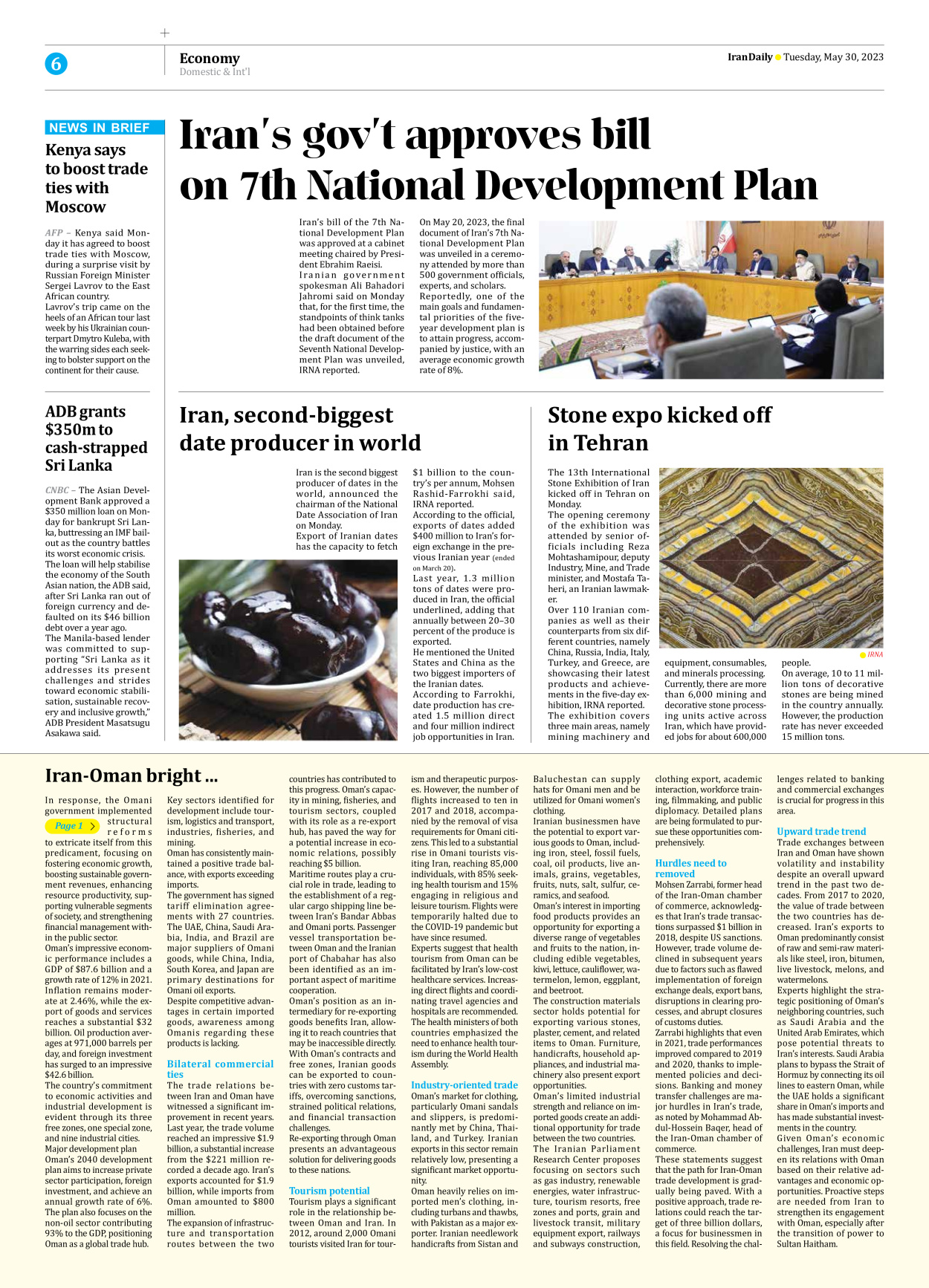 Iran Daily - Number Seven Thousand Three Hundred and Four - 30 May 2023 - Page 6