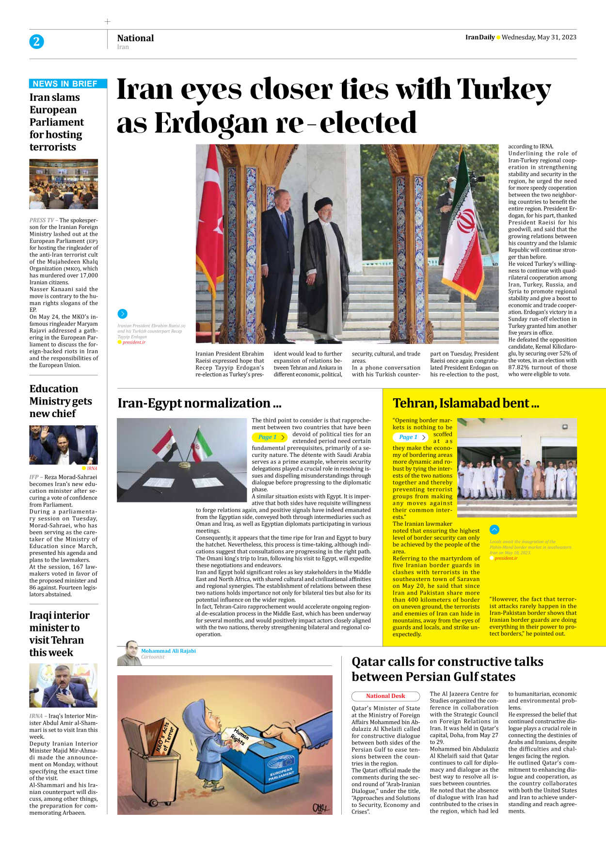 Iran Daily - Number Seven Thousand Three Hundred and Five - 31 May 2023 - Page 2
