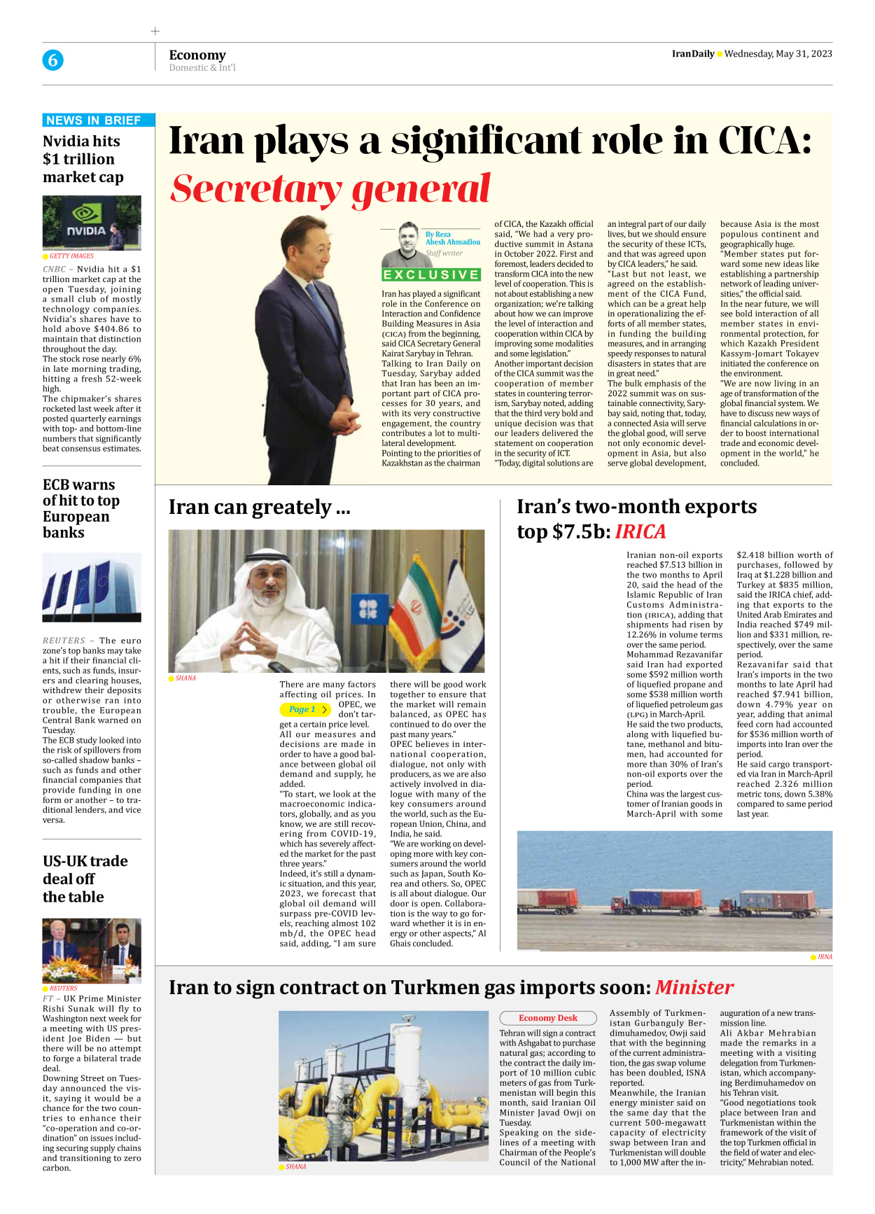 Iran Daily - Number Seven Thousand Three Hundred and Five - 31 May 2023 - Page 6