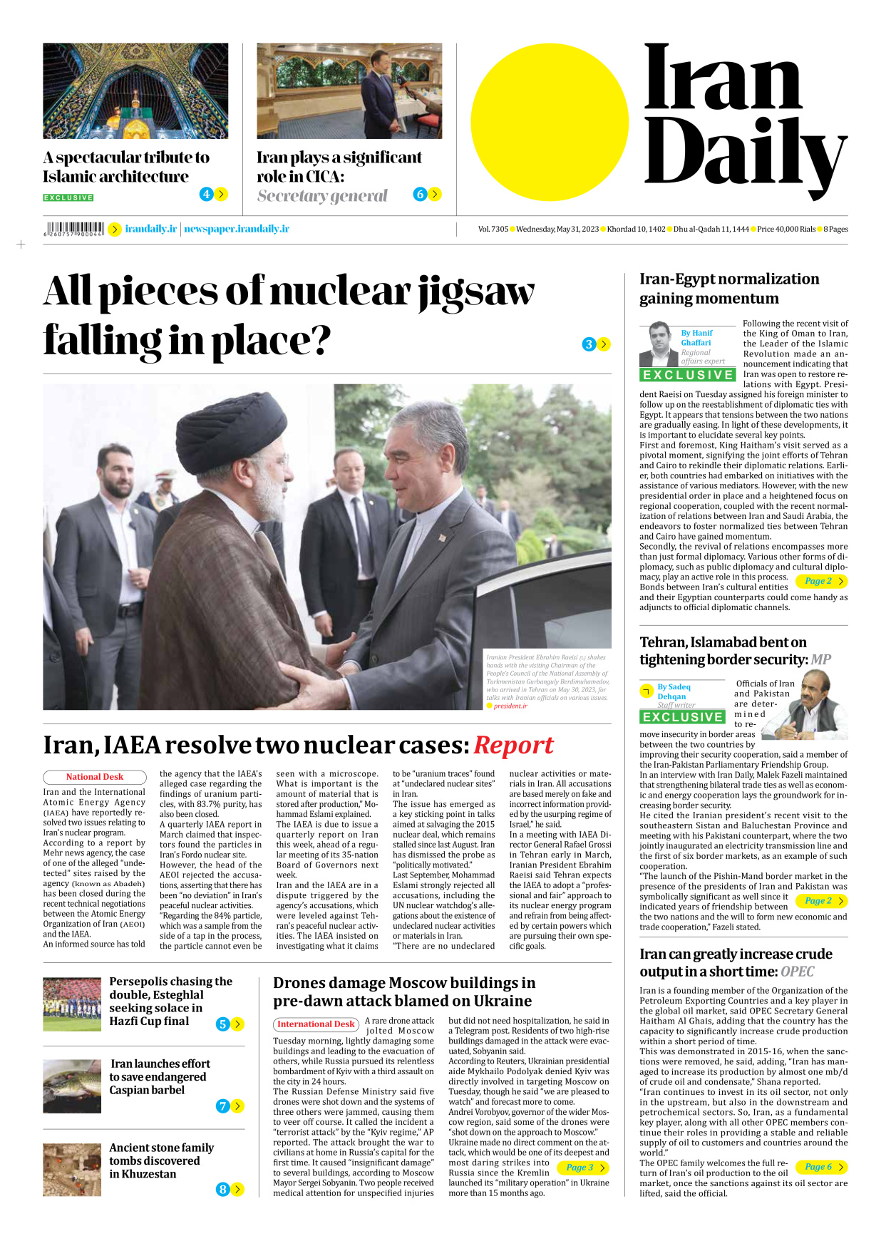 Iran Daily - Number Seven Thousand Three Hundred and Five - 31 May 2023