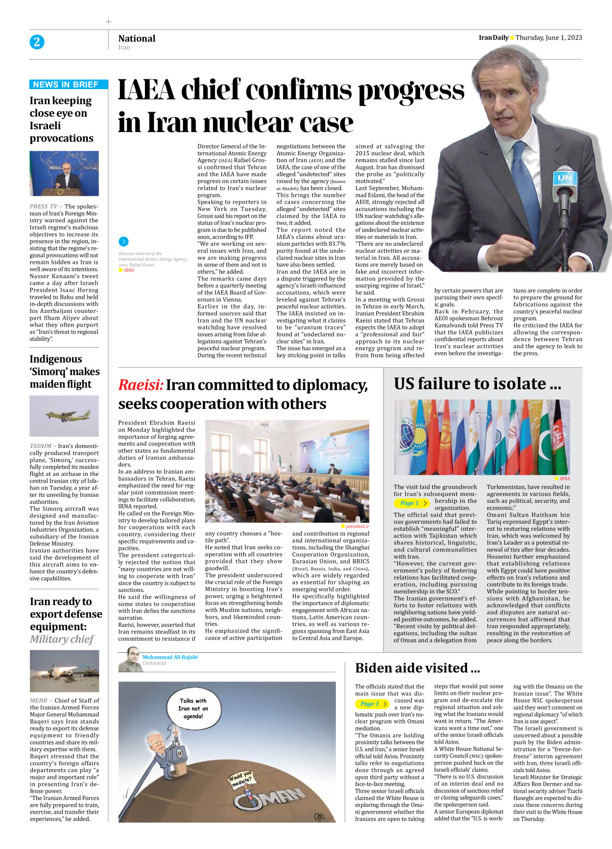 Iran Daily - Number Seven Thousand Three Hundred and Six - 01 June 2023 - Page 2