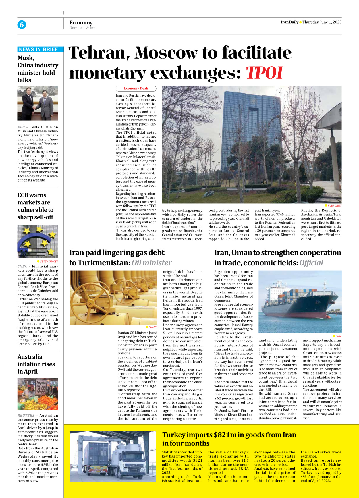 Iran Daily - Number Seven Thousand Three Hundred and Six - 01 June 2023 - Page 6