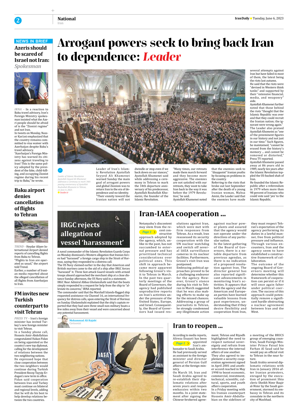 Iran Daily - Number Seven Thousand Three Hundred and Seven - 06 June 2023 - Page 2