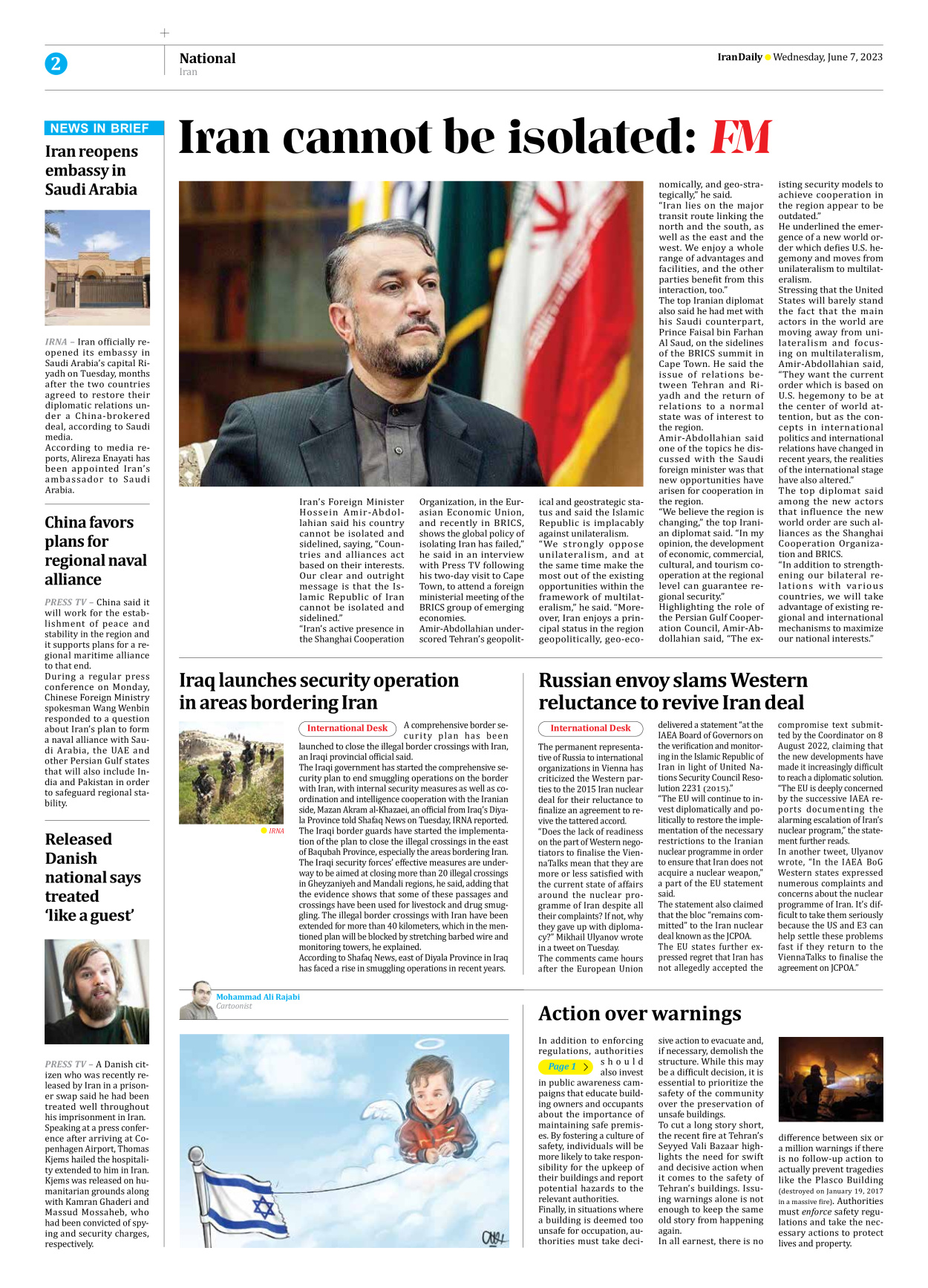 Iran Daily - Number Seven Thousand Three Hundred and Eight - 07 June 2023 - Page 2