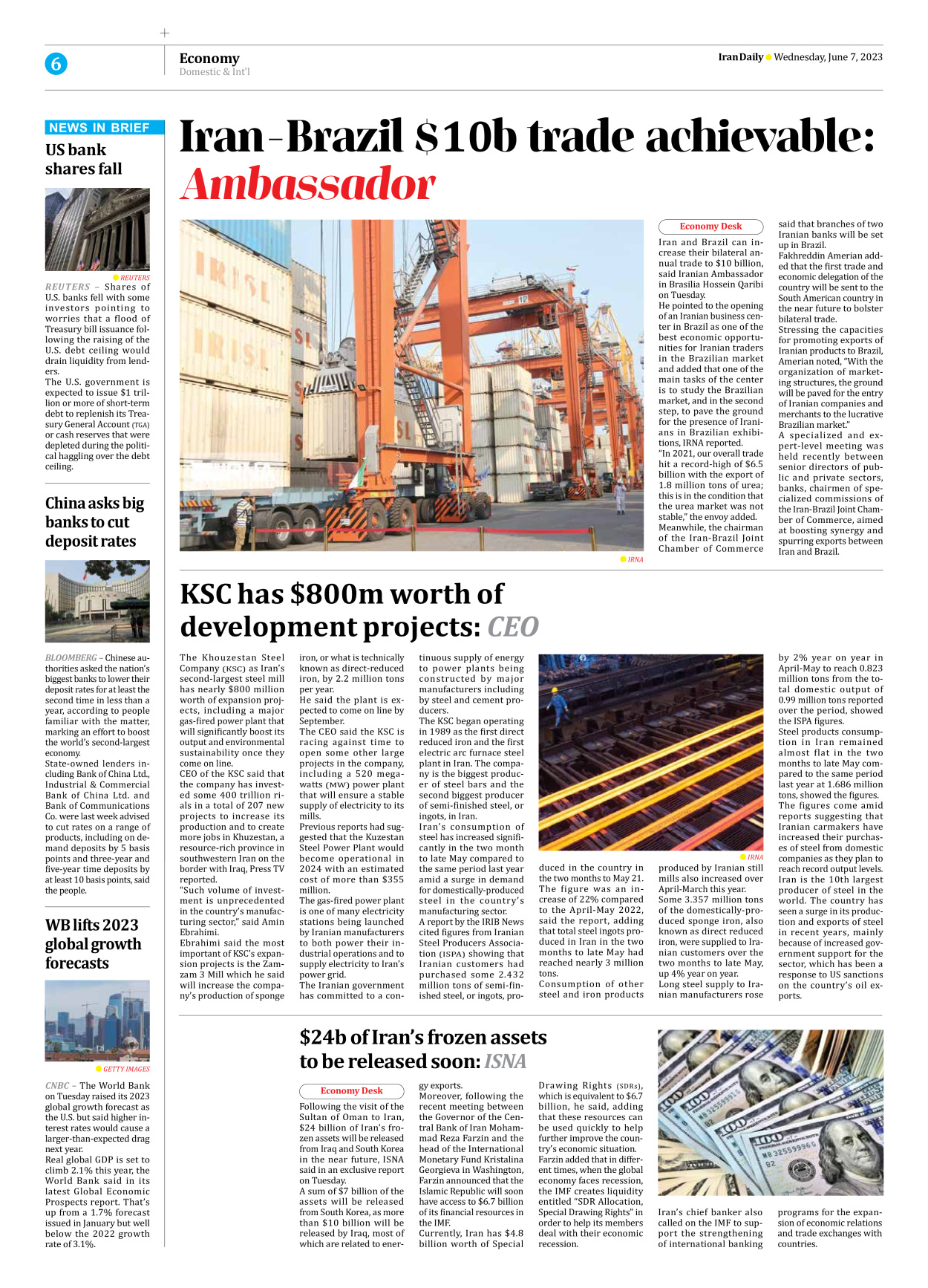 Iran Daily - Number Seven Thousand Three Hundred and Eight - 07 June 2023 - Page 6