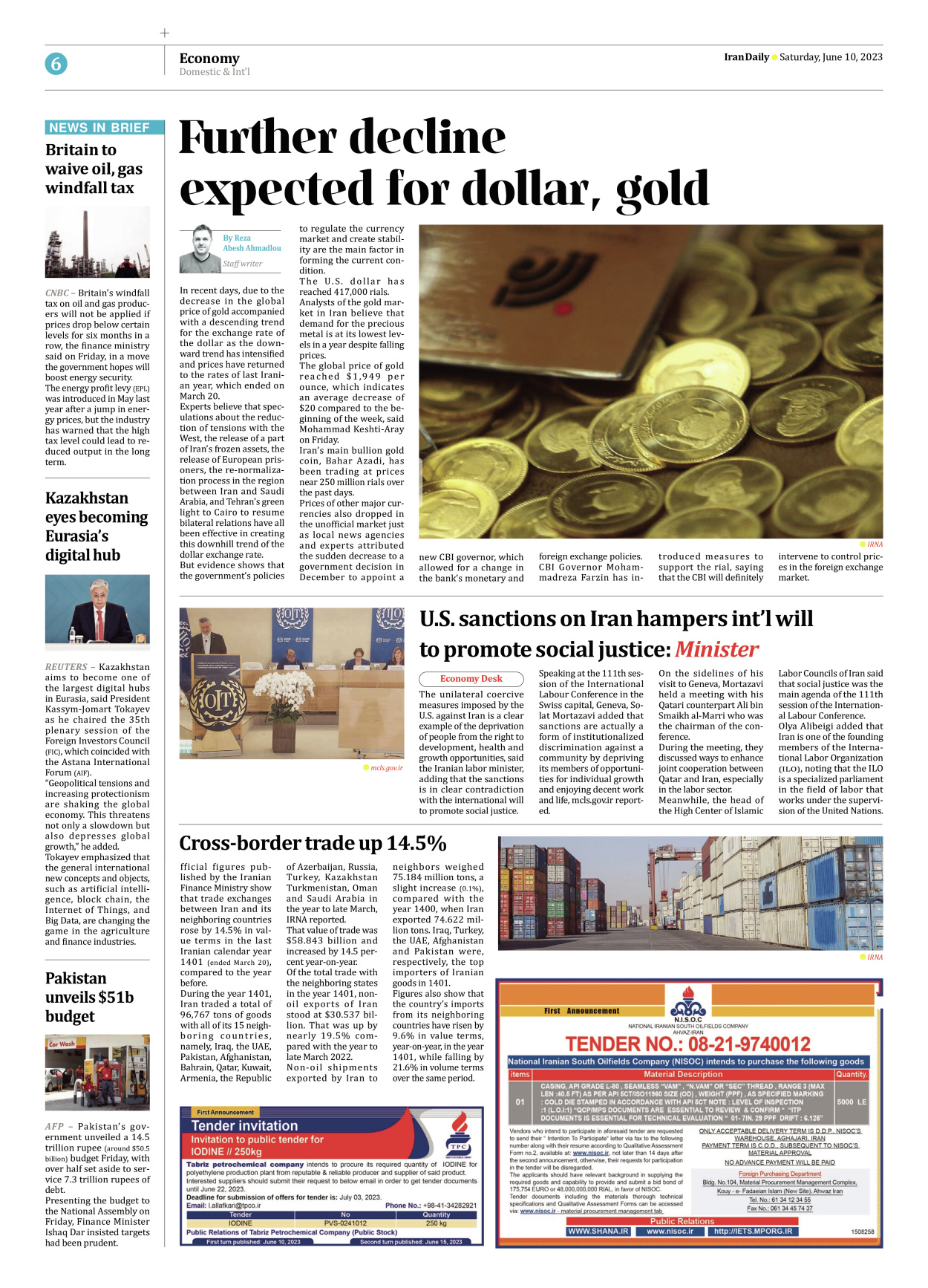 Iran Daily - Number Seven Thousand Three Hundred and Ten - 10 June 2023 - Page 6