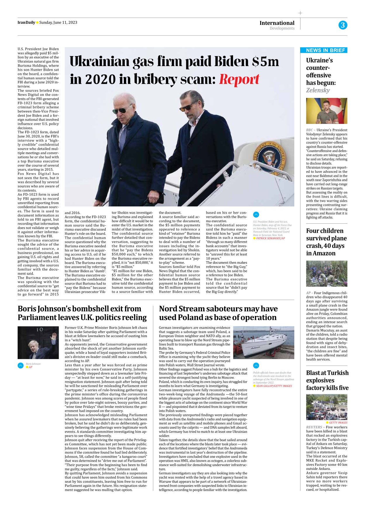 Iran Daily - Number Seven Thousand Three Hundred and Eleven - 11 June 2023 - Page 3