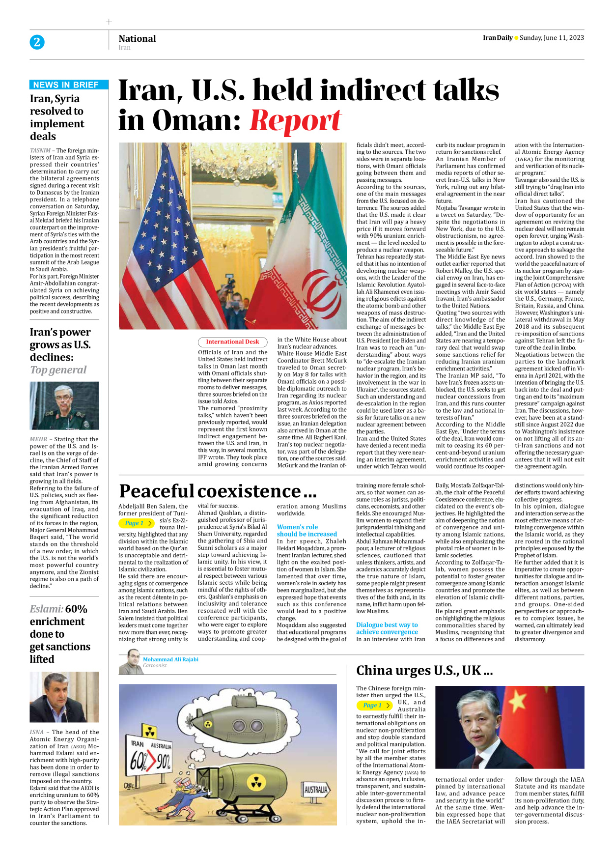 Iran Daily - Number Seven Thousand Three Hundred and Eleven - 11 June 2023 - Page 2