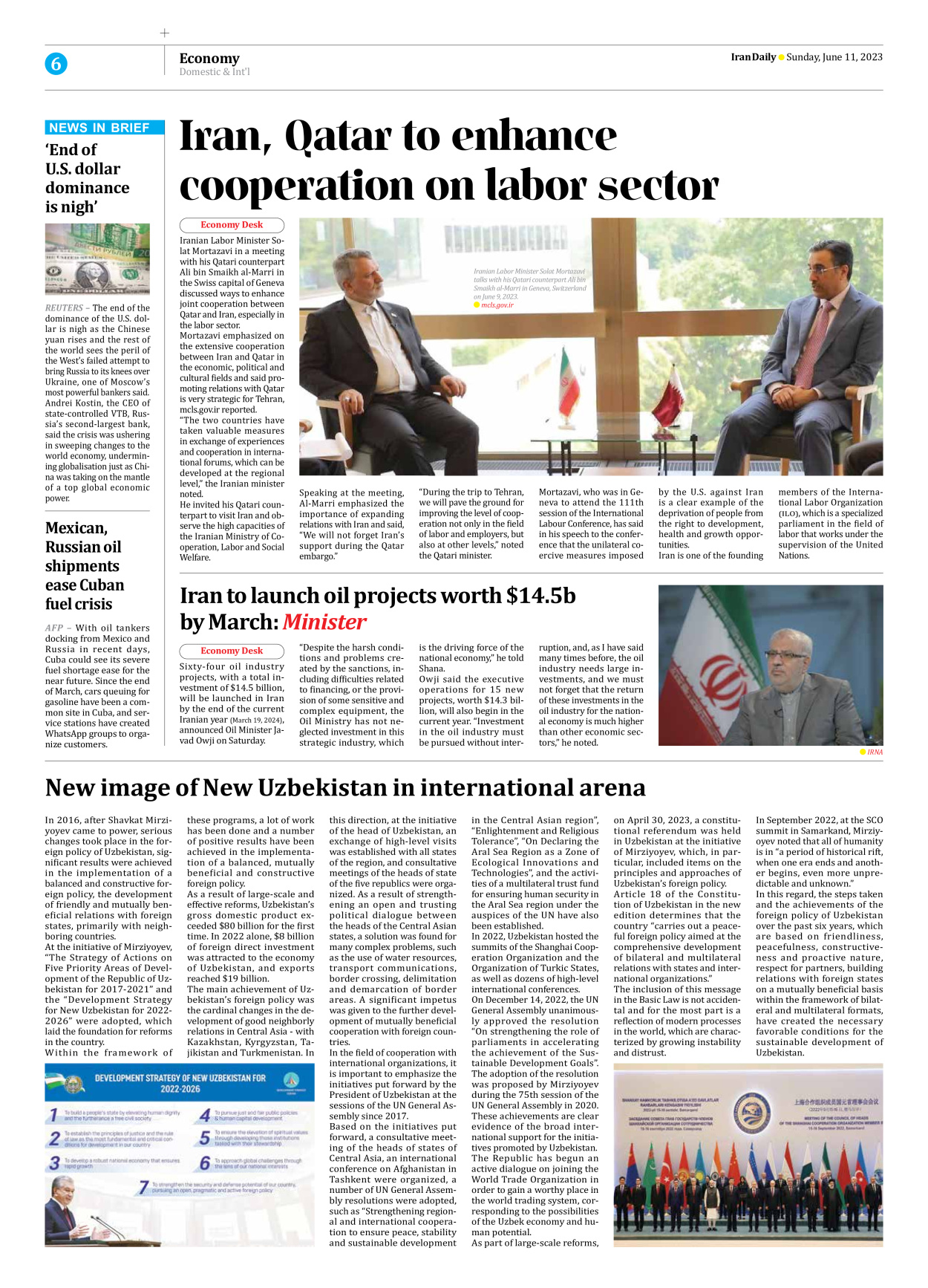 Iran Daily - Number Seven Thousand Three Hundred and Eleven - 11 June 2023 - Page 6