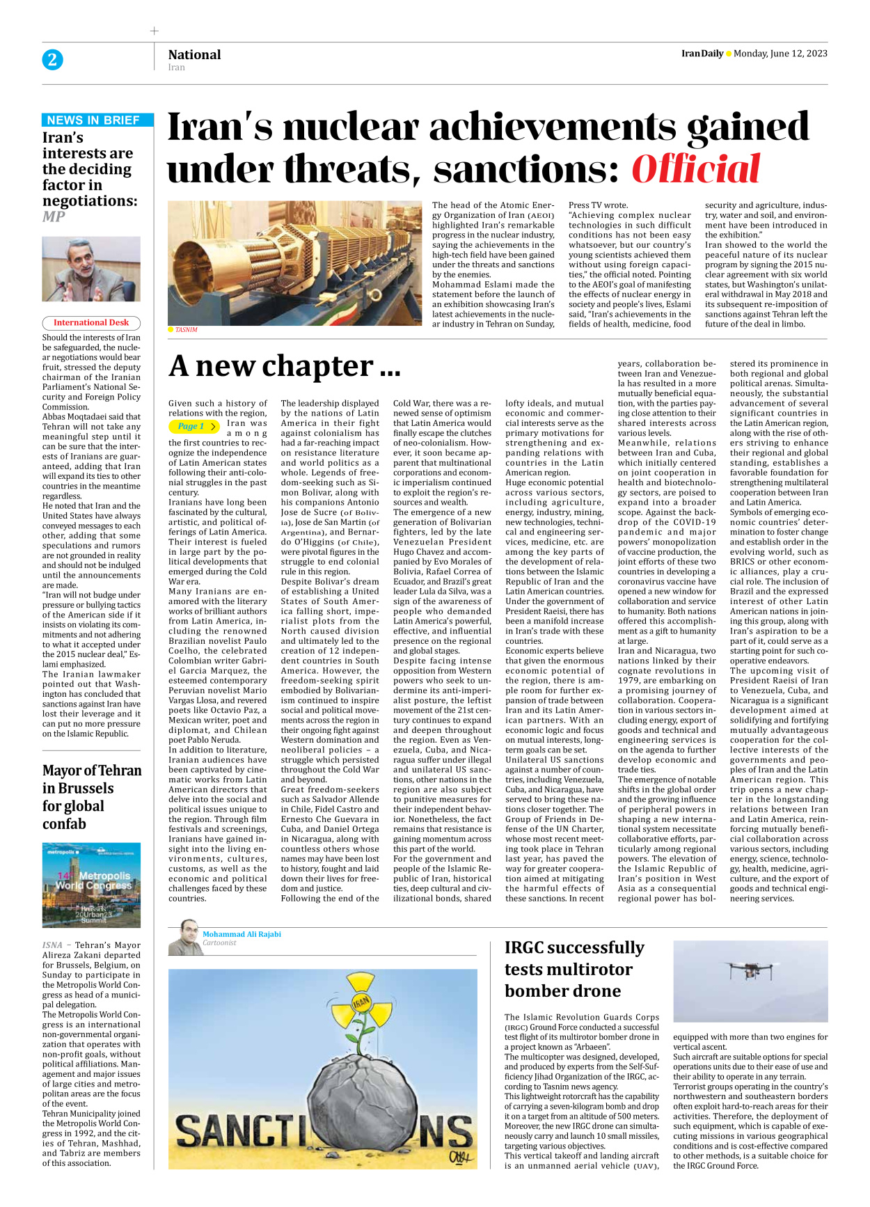 Iran Daily - Number Seven Thousand Three Hundred and Twelve - 12 June 2023 - Page 2