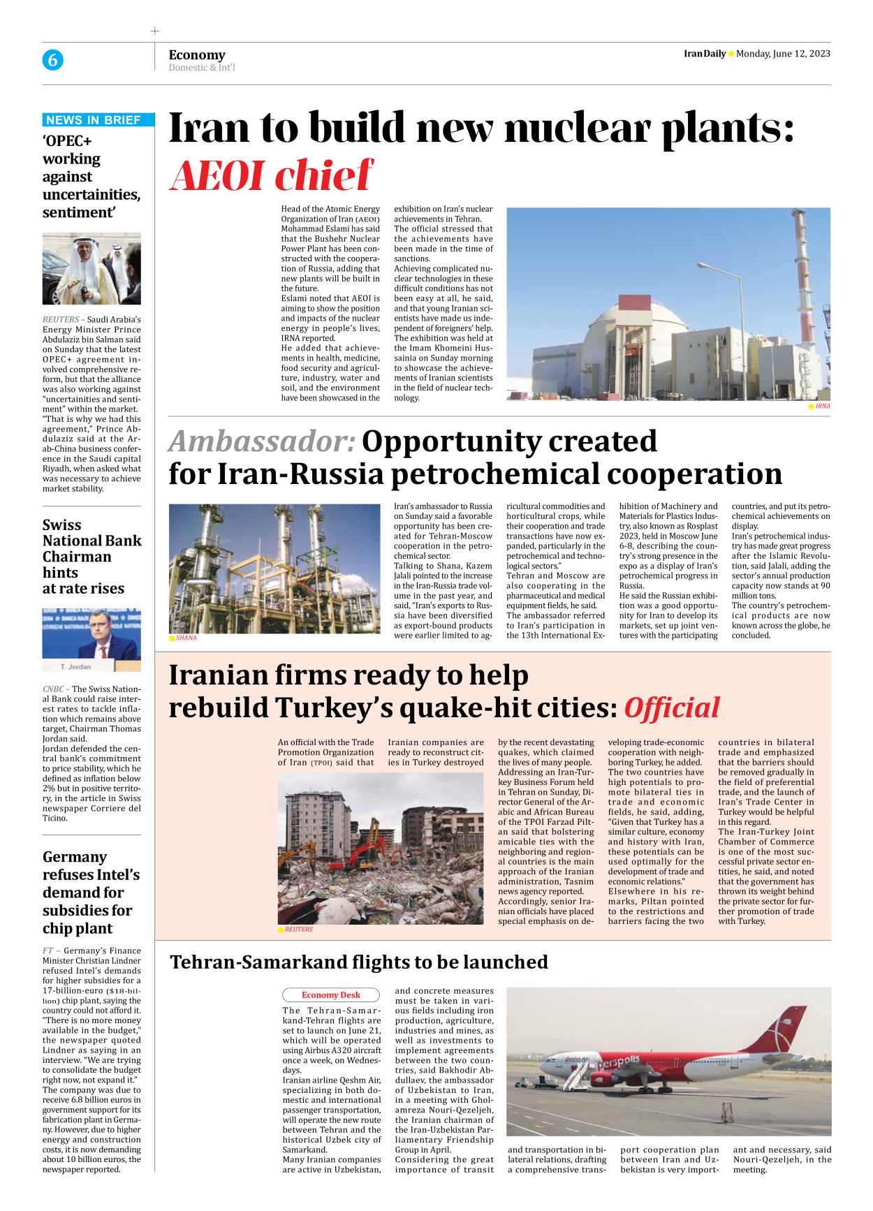 Iran Daily - Number Seven Thousand Three Hundred and Twelve - 12 June 2023 - Page 6