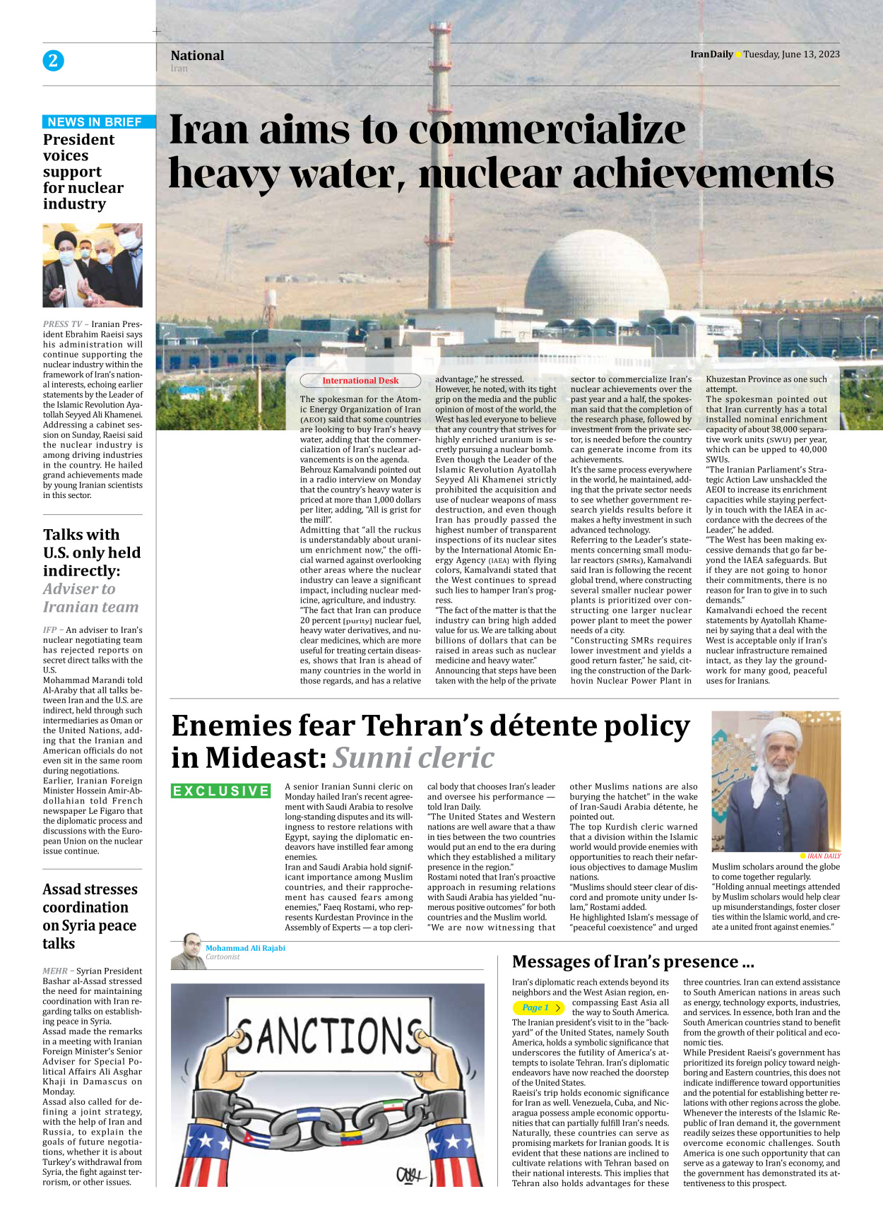 Iran Daily - Number Seven Thousand Three Hundred and Thirteen - 13 June 2023 - Page 2