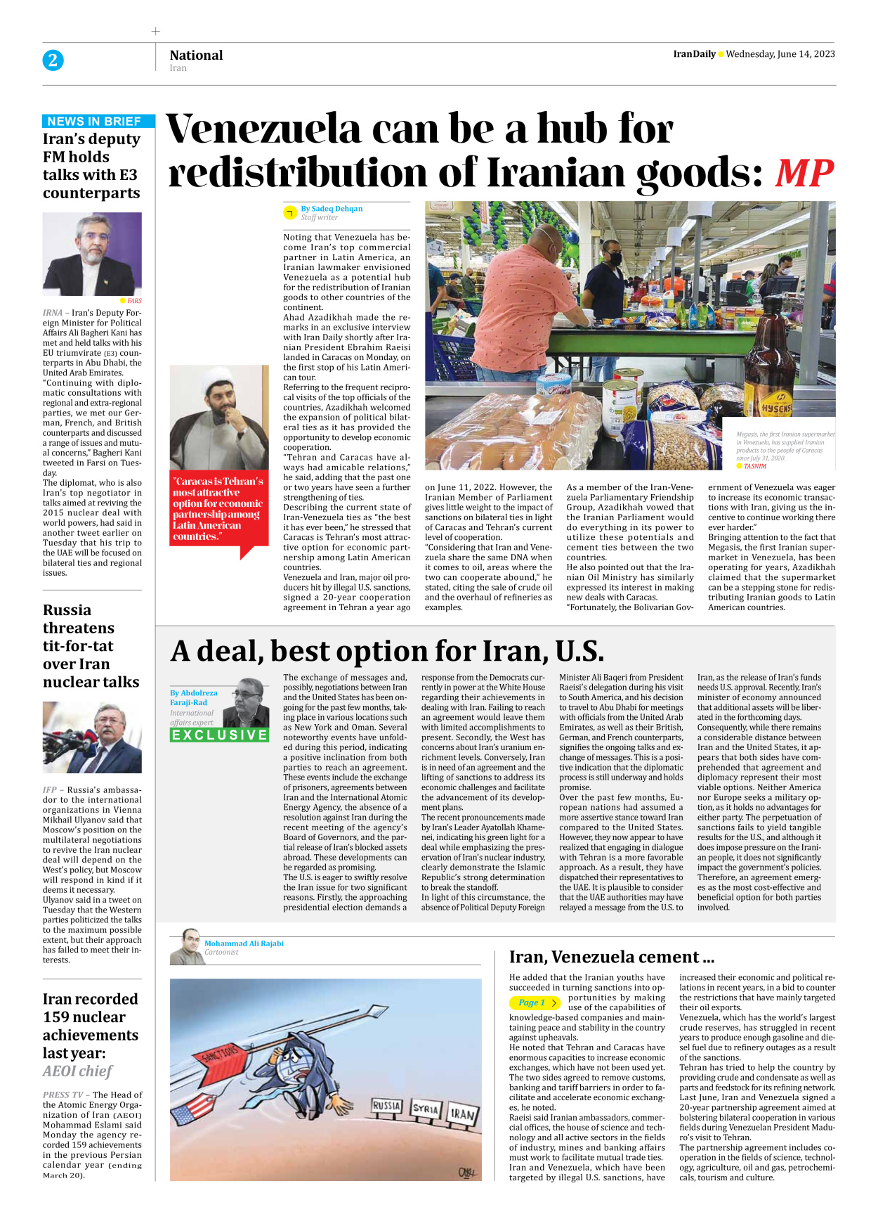 Iran Daily - Number Seven Thousand Three Hundred and Fourteen - 14 June 2023 - Page 2