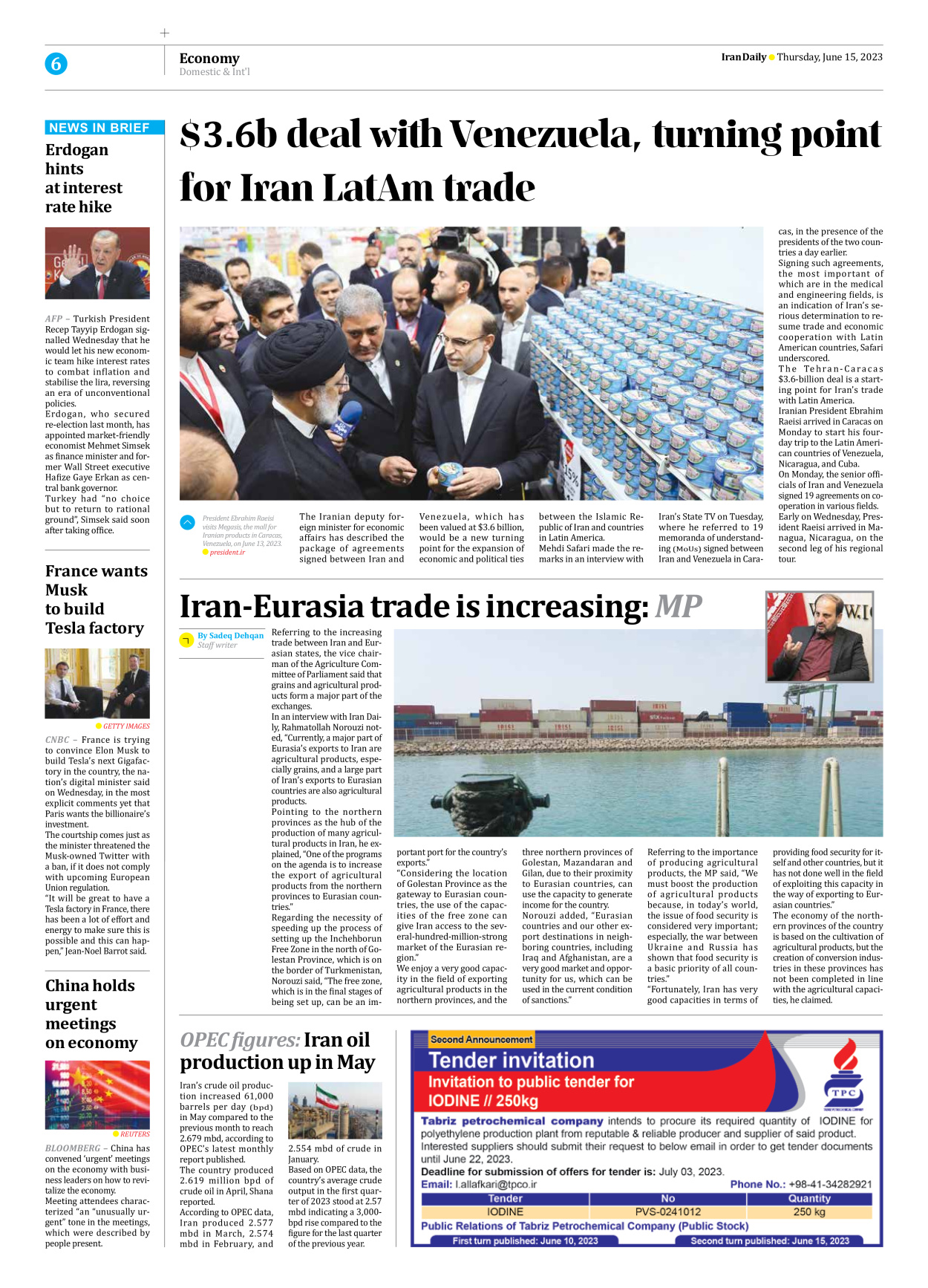 Iran Daily - Number Seven Thousand Three Hundred and Fifteen - 15 June 2023 - Page 6