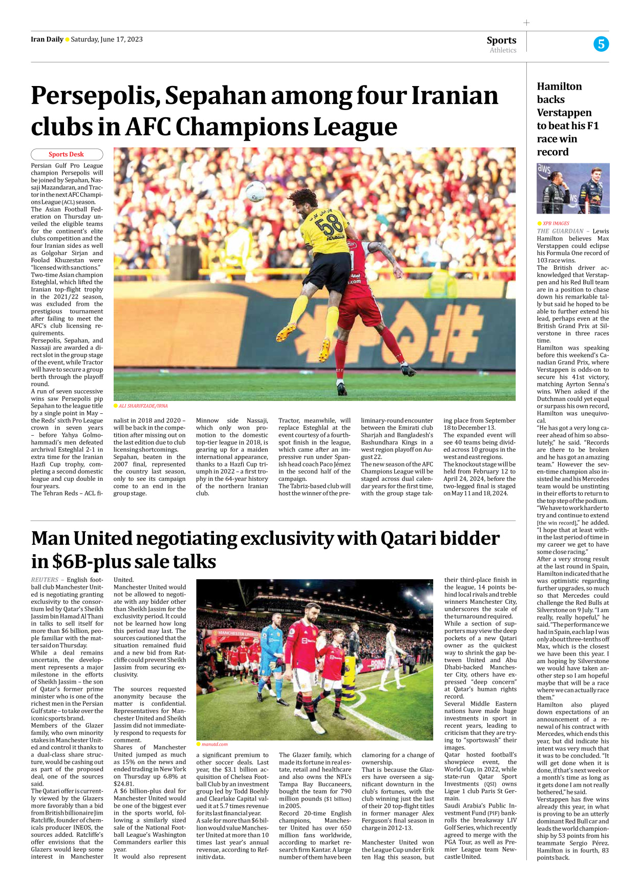 Iran Daily - Number Seven Thousand Three Hundred and Sixteen - 17 June 2023 - Page 5