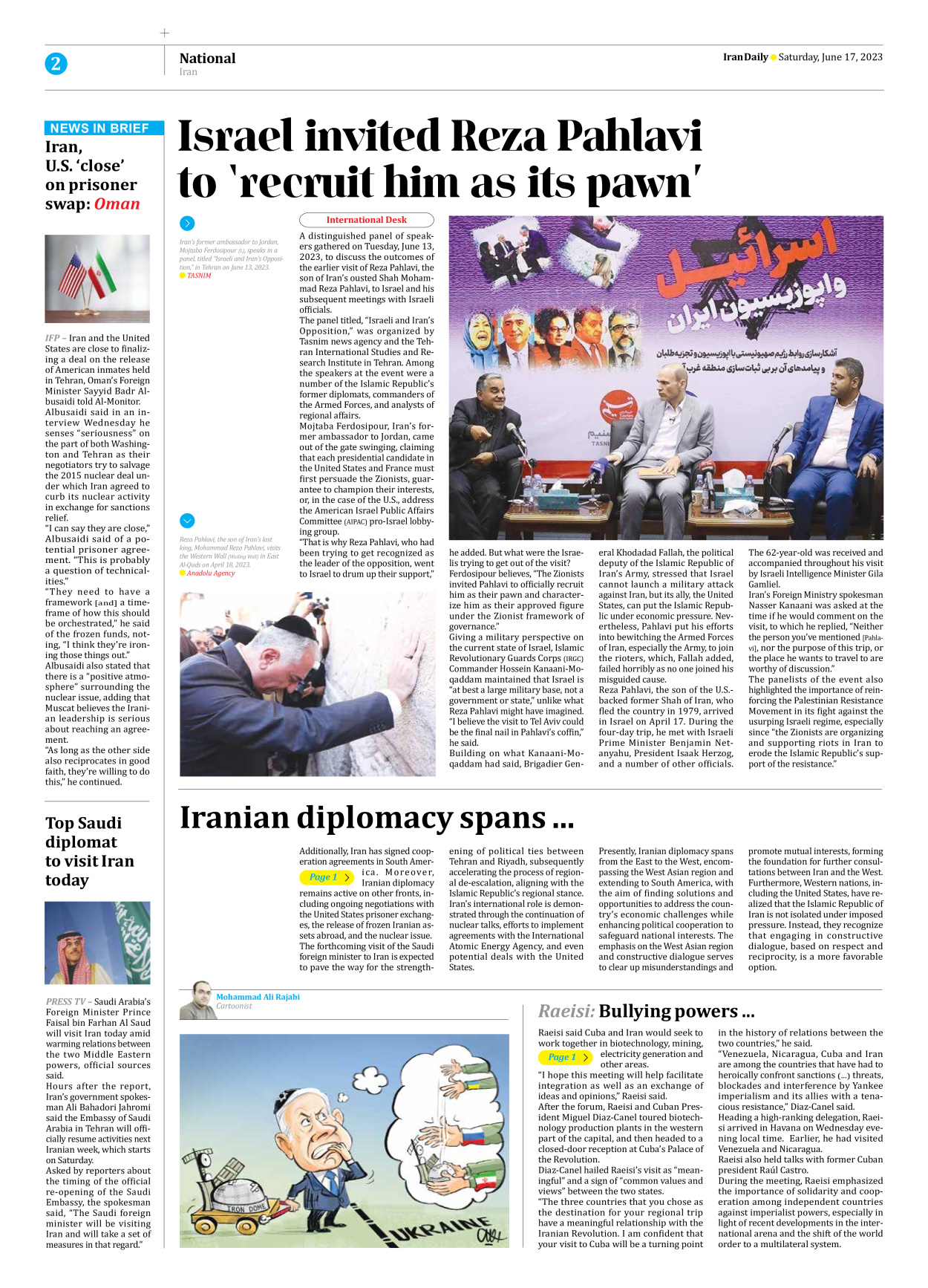 Iran Daily - Number Seven Thousand Three Hundred and Sixteen - 17 June 2023 - Page 2