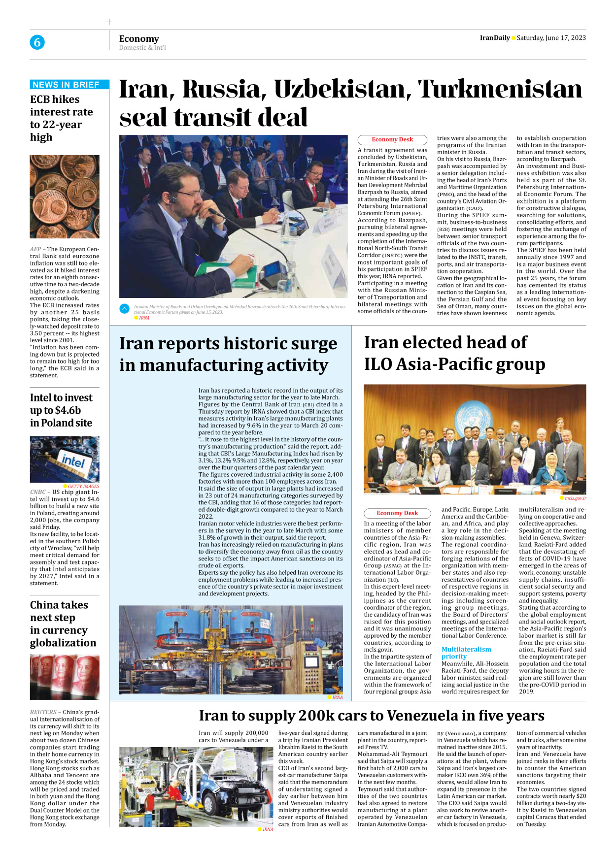 Iran Daily - Number Seven Thousand Three Hundred and Sixteen - 17 June 2023 - Page 6