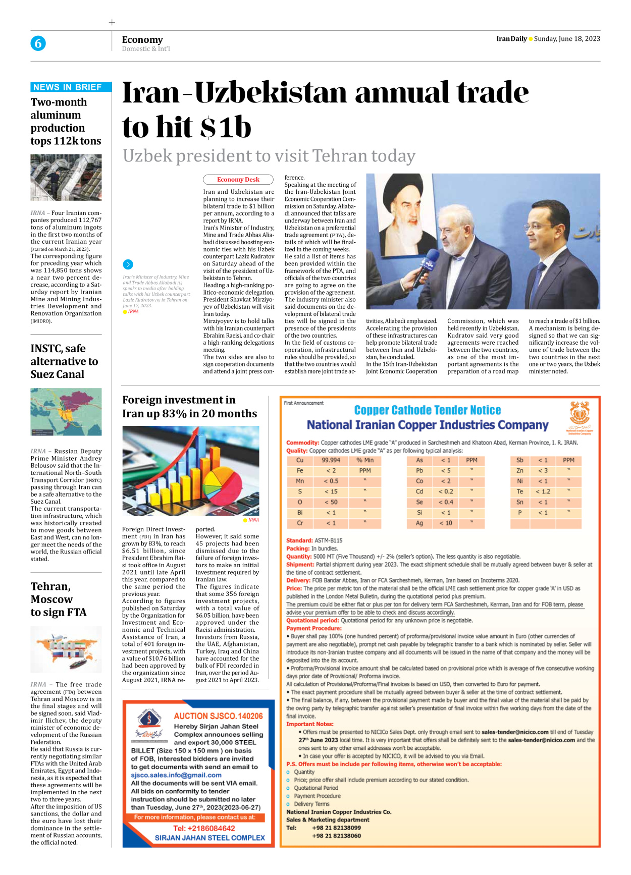 Iran Daily - Number Seven Thousand Three Hundred and Seventeen - 18 June 2023 - Page 6