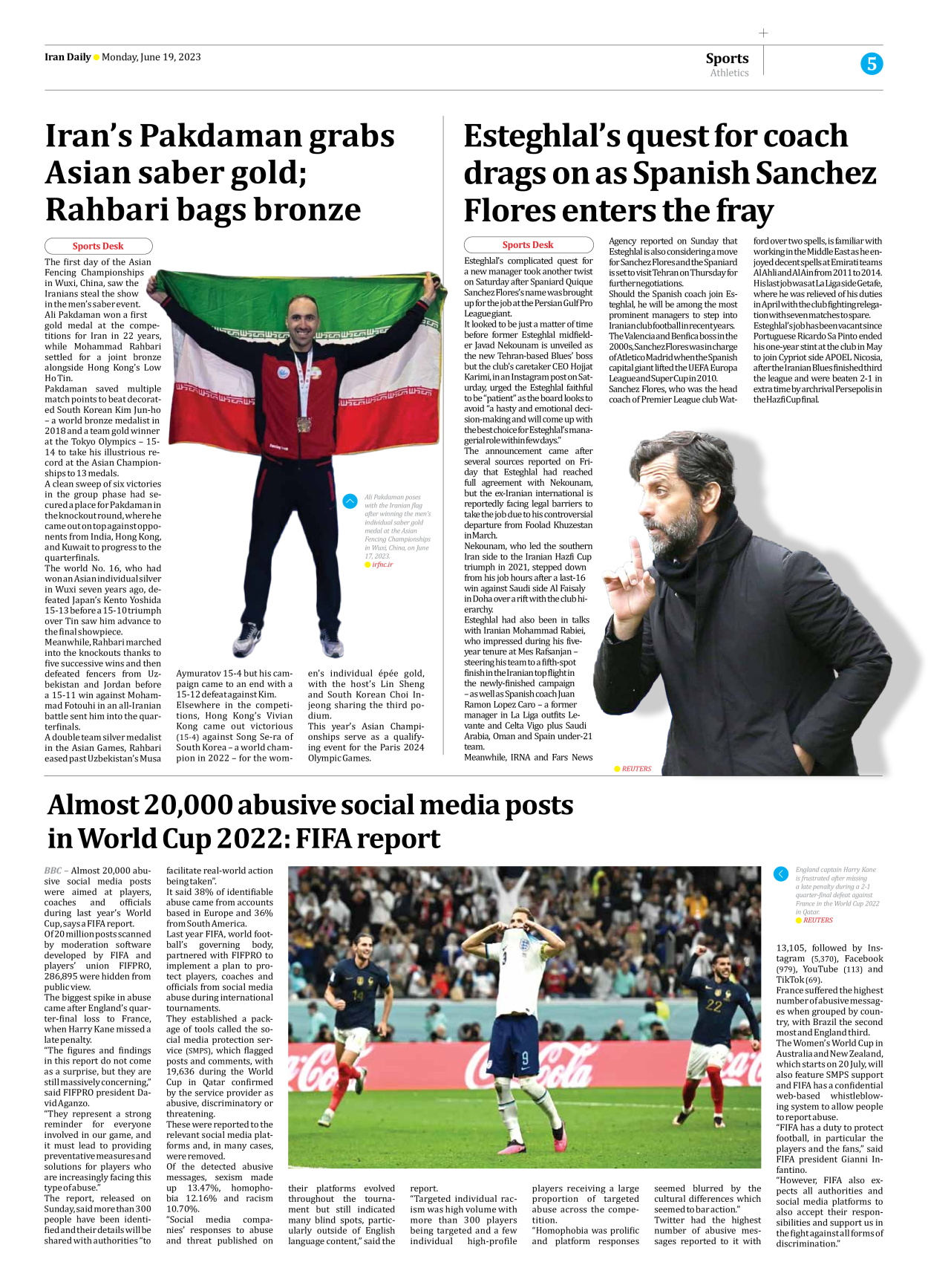 Iran Daily - Number Seven Thousand Three Hundred and Eighteen - 19 June 2023 - Page 5