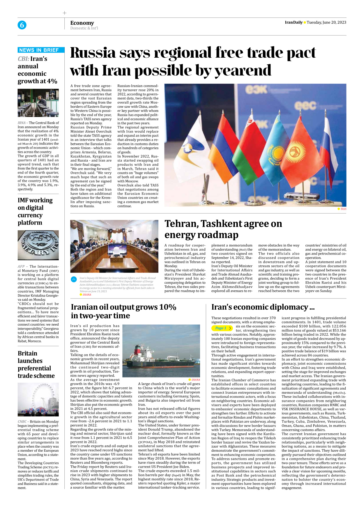 Iran Daily - Number Seven Thousand Three Hundred and Nineteen - 20 June 2023 - Page 6