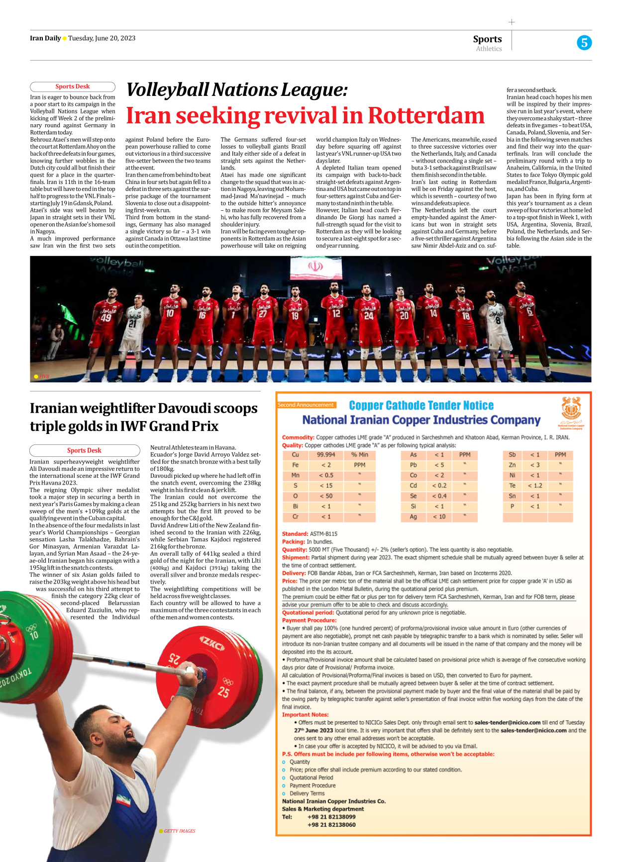 Iran Daily - Number Seven Thousand Three Hundred and Nineteen - 20 June 2023 - Page 5