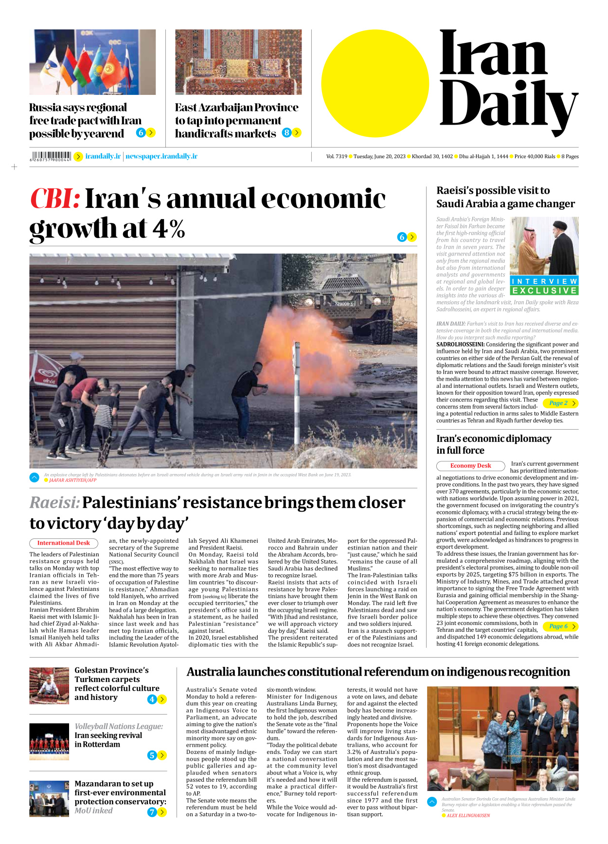 Iran Daily - Number Seven Thousand Three Hundred and Nineteen - 20 June 2023