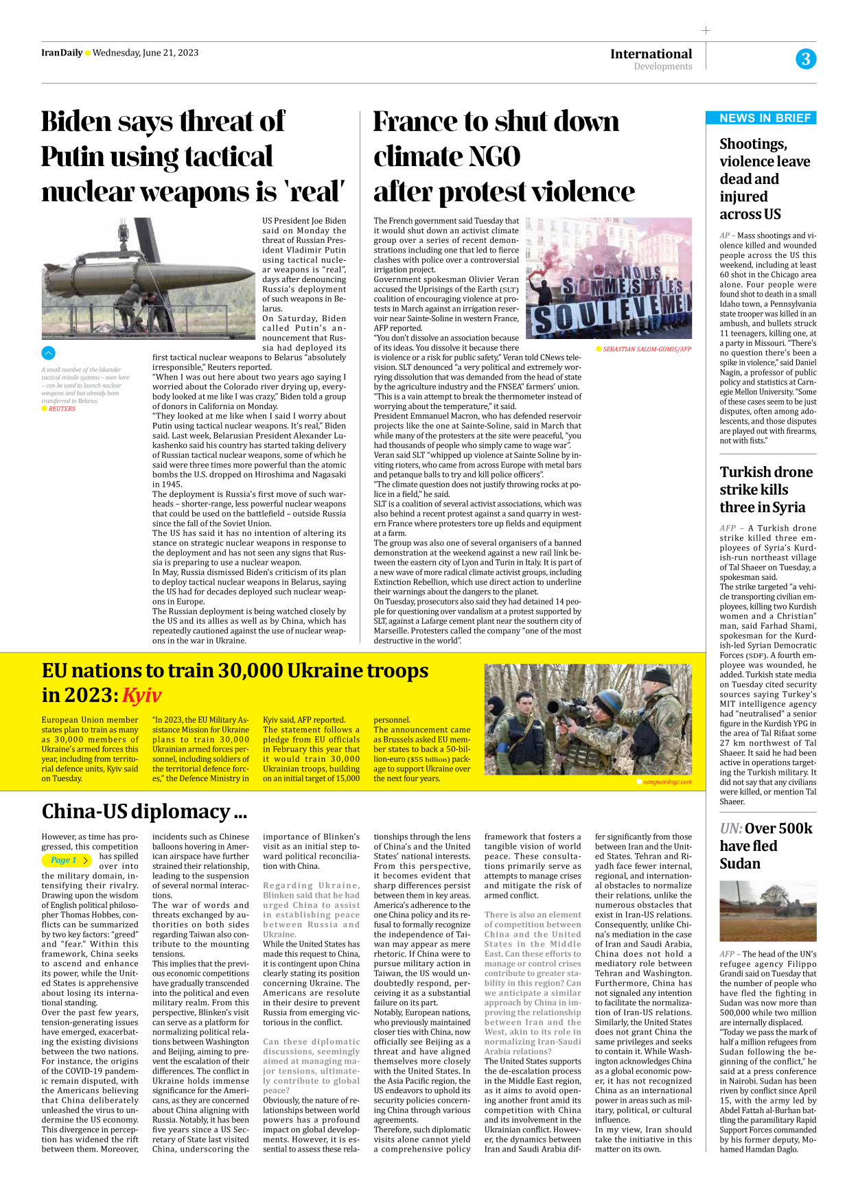Iran Daily - Number Seven Thousand Three Hundred and Twenty - 21 June 2023 - Page 3