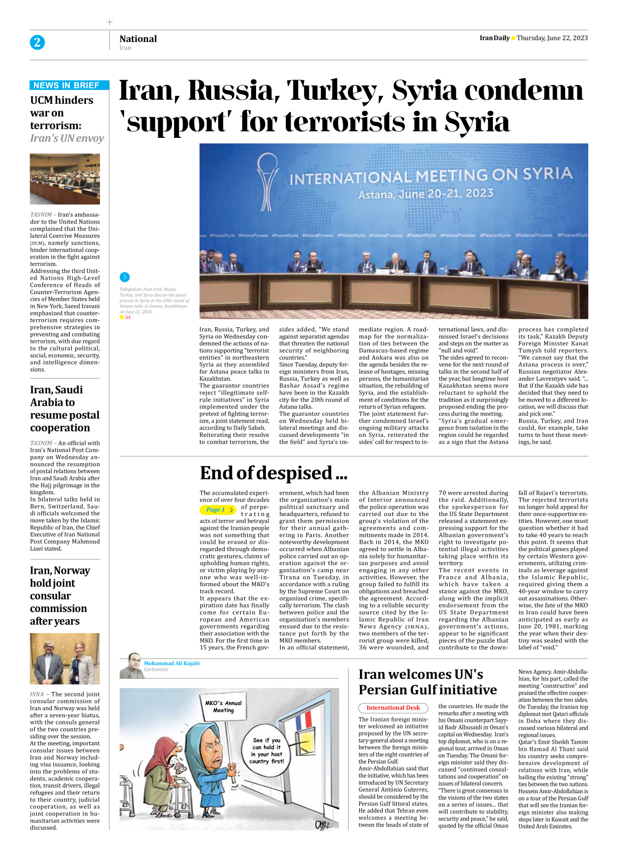 Iran Daily - Number Seven Thousand Three Hundred and Twenty One - 22 June 2023 - Page 2