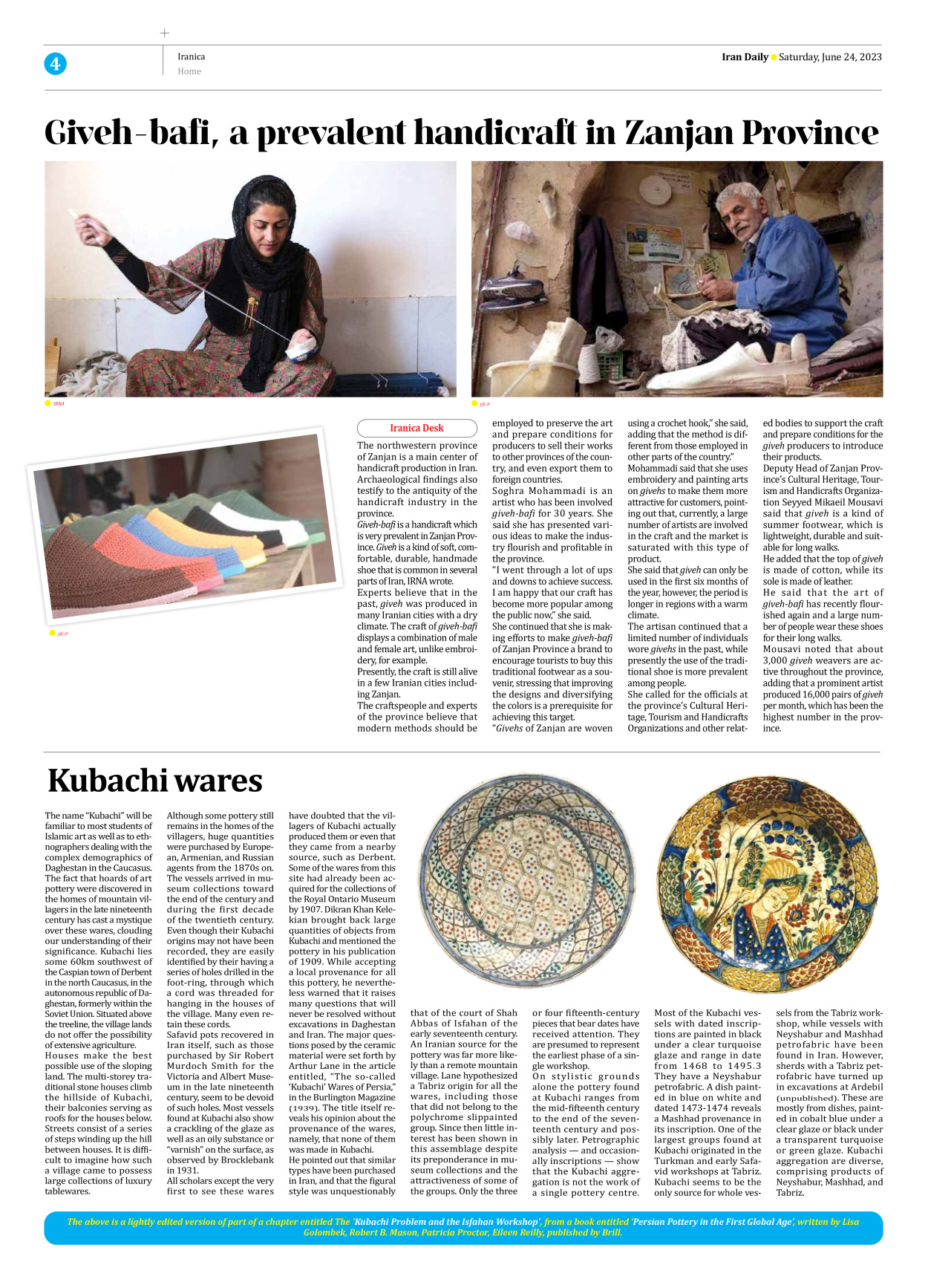 Iran Daily - Number Seven Thousand Three Hundred and Twenty Two - 24 June 2023 - Page 4