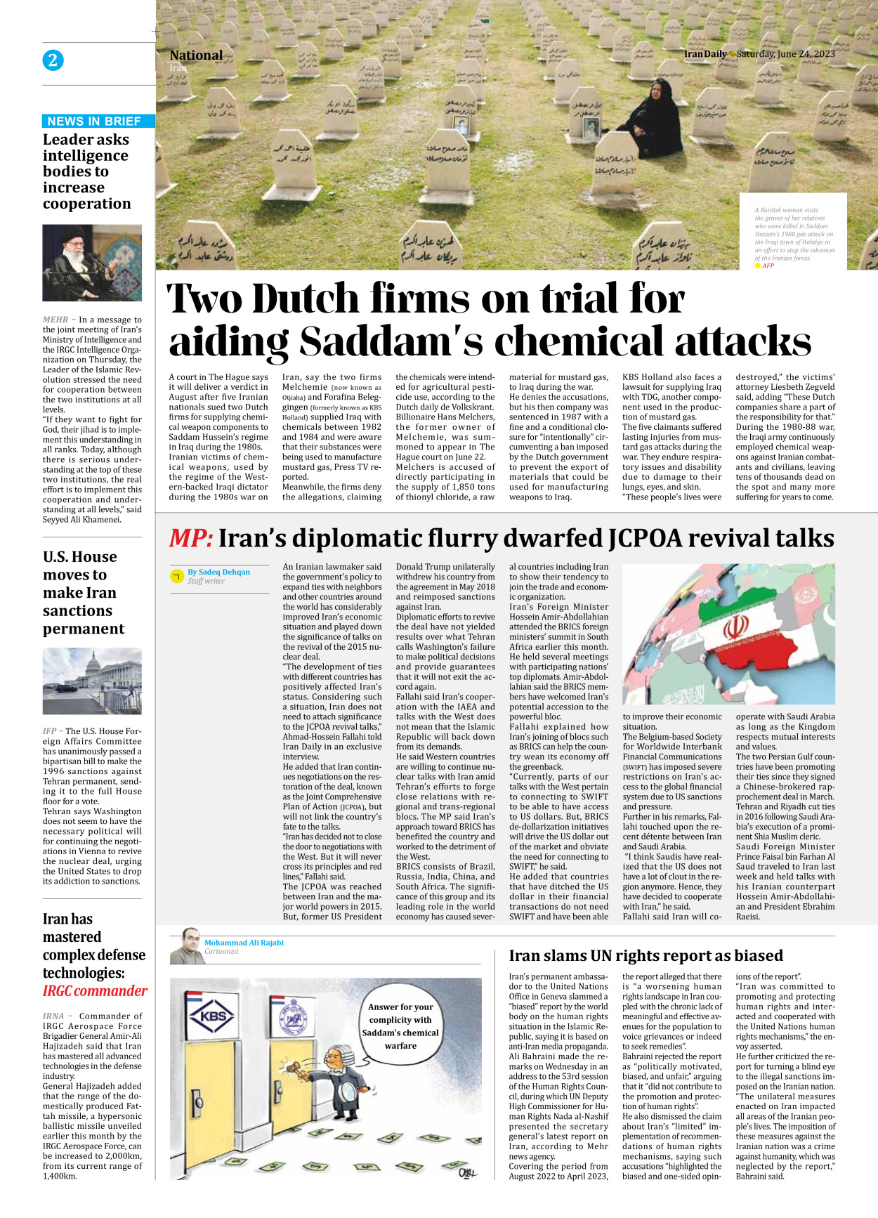 Iran Daily - Number Seven Thousand Three Hundred and Twenty Two - 24 June 2023 - Page 2