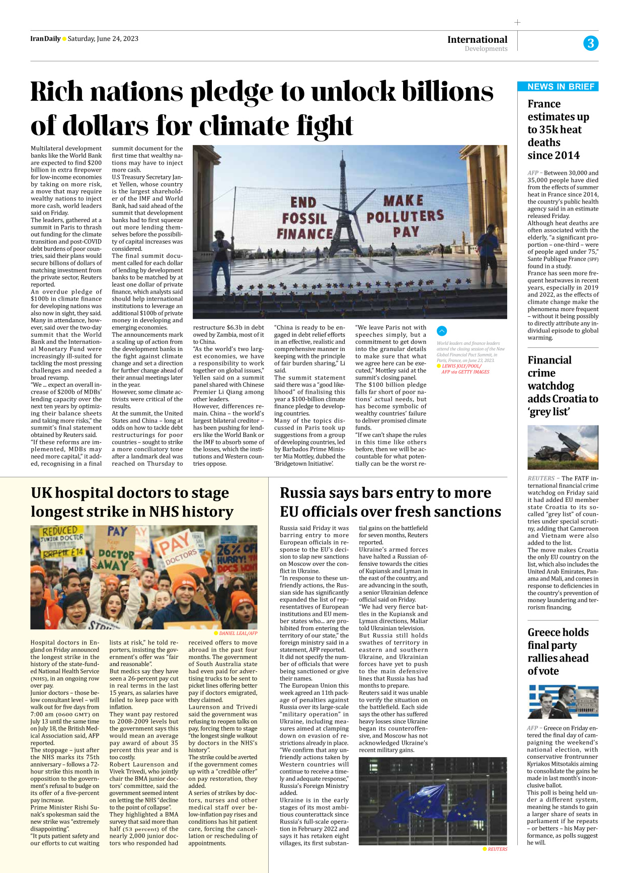 Iran Daily - Number Seven Thousand Three Hundred and Twenty Two - 24 June 2023 - Page 3