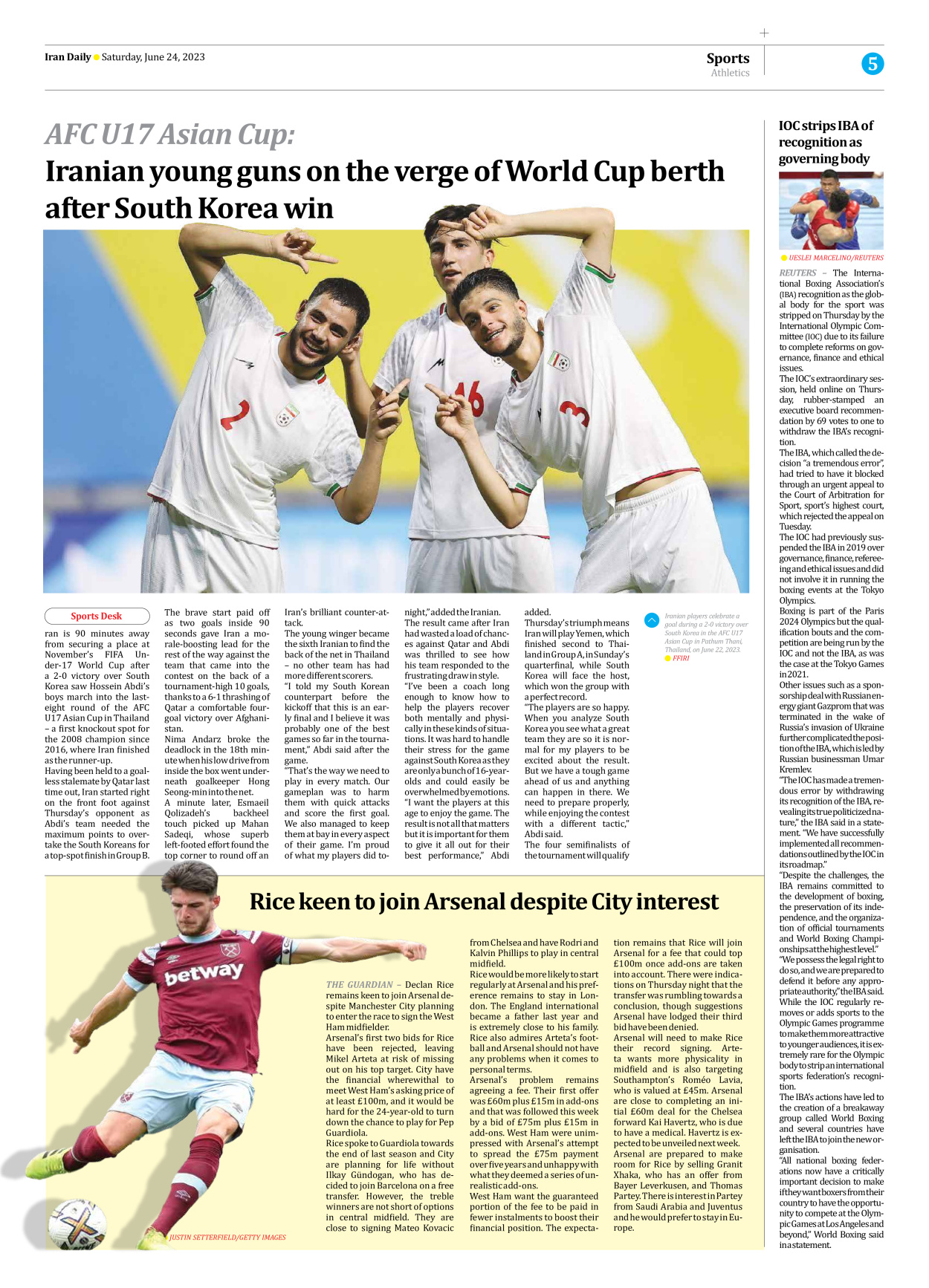 Iran Daily - Number Seven Thousand Three Hundred and Twenty Two - 24 June 2023 - Page 5