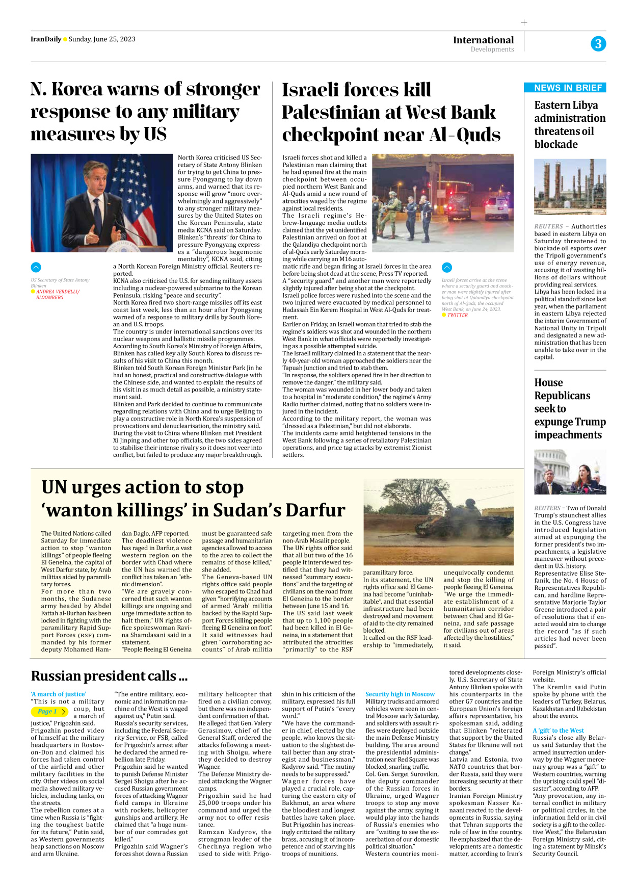 Iran Daily - Number Seven Thousand Three Hundred and Twenty Three - 25 June 2023 - Page 3