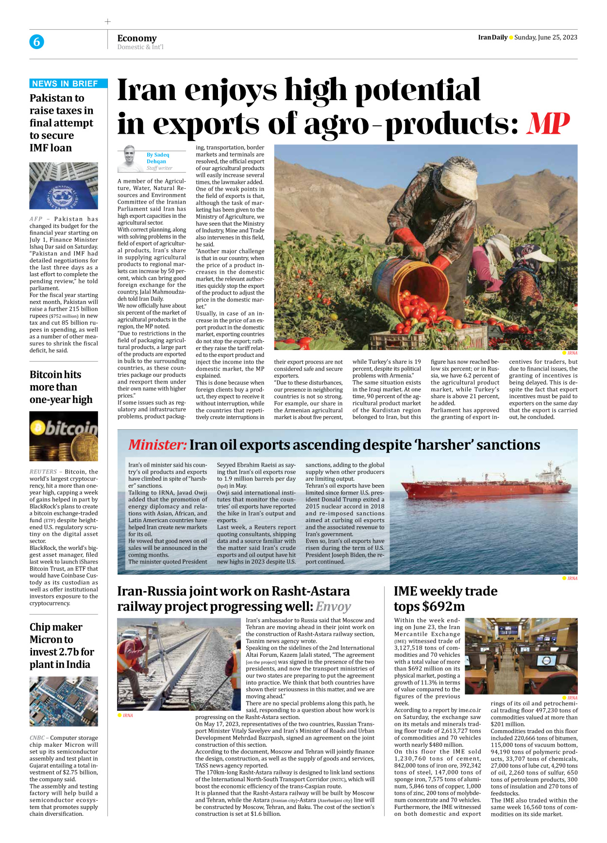 Iran Daily - Number Seven Thousand Three Hundred and Twenty Three - 25 June 2023 - Page 6