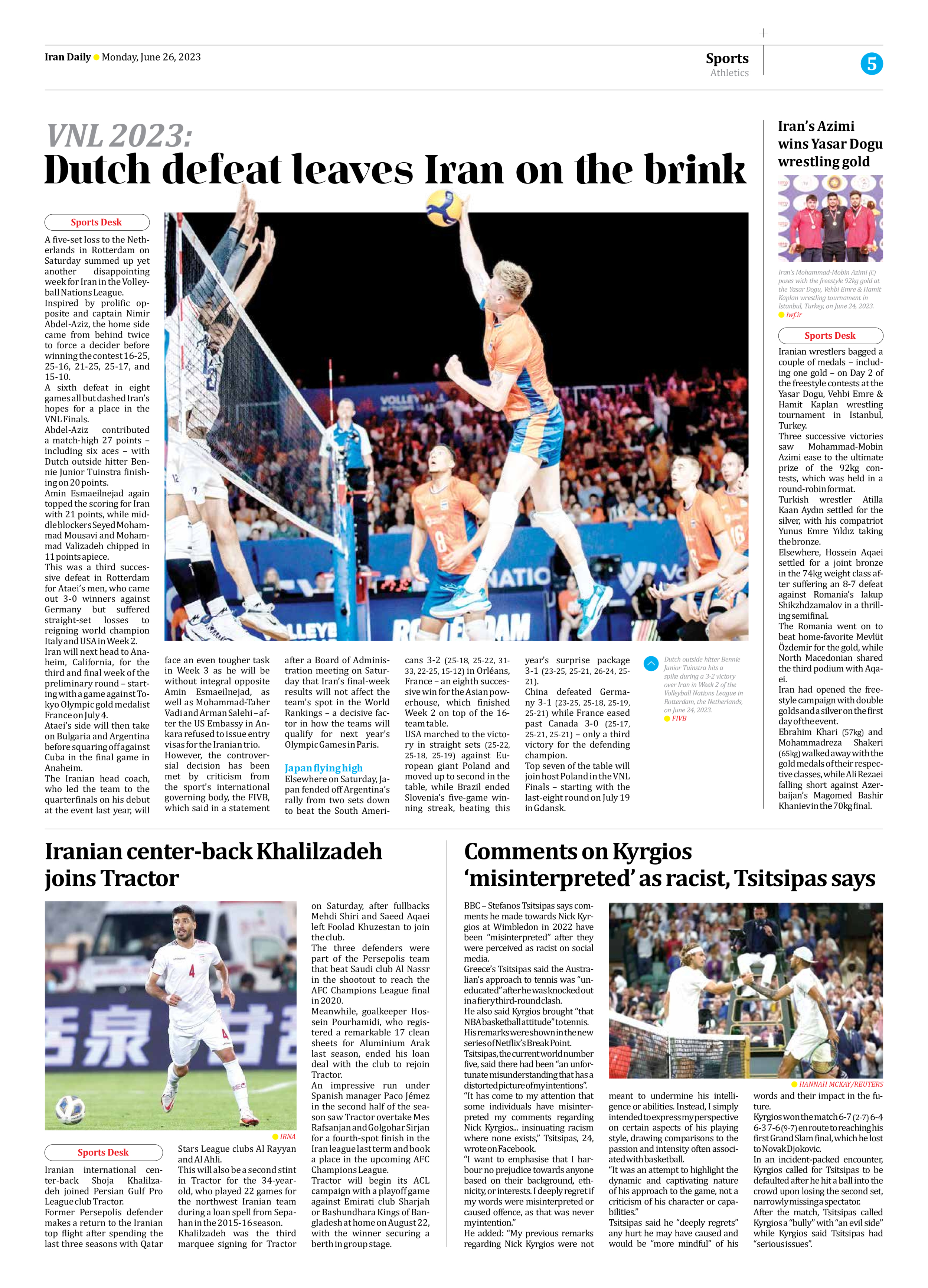 Iran Daily - Number Seven Thousand Three Hundred and Twenty Four - 26 June 2023 - Page 5