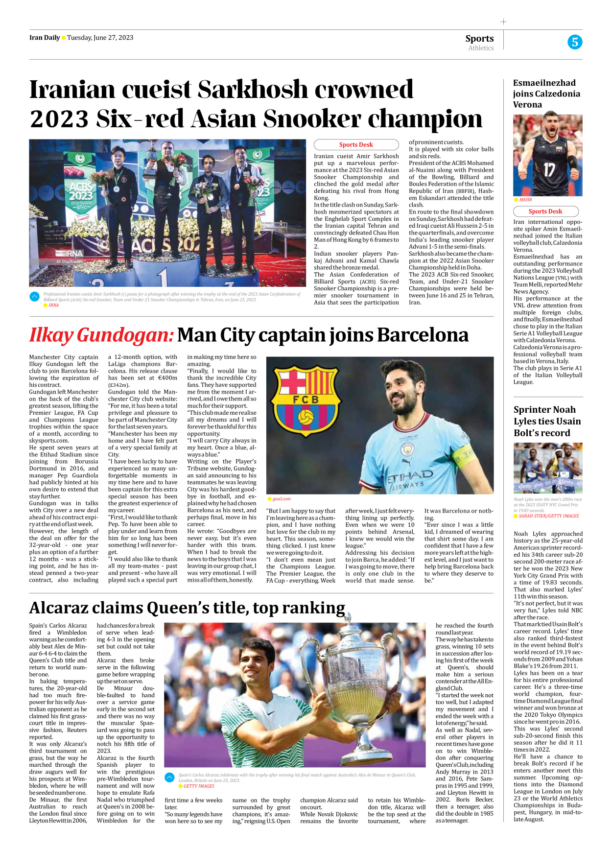 Iran Daily - Number Seven Thousand Three Hundred and Twenty Five - 27 June 2023 - Page 5
