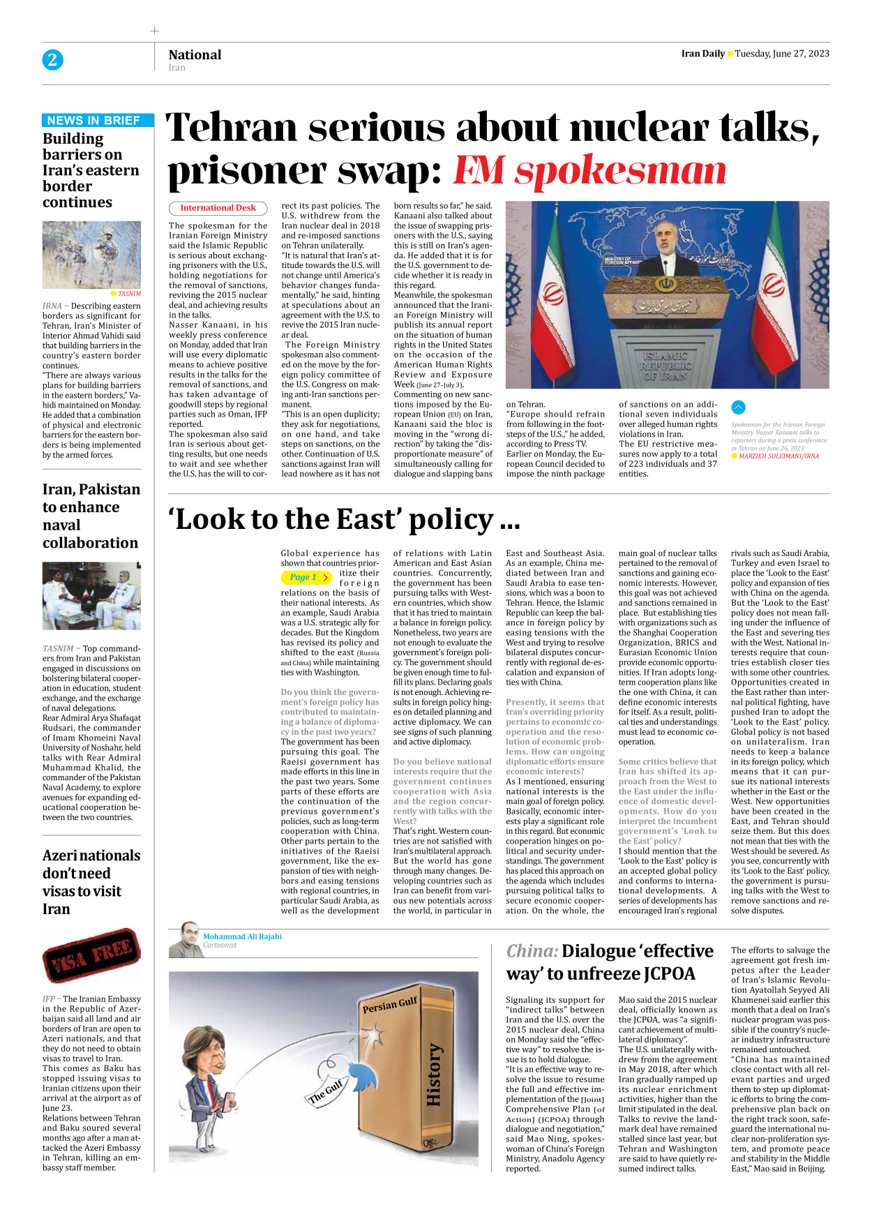 Iran Daily - Number Seven Thousand Three Hundred and Twenty Five - 27 June 2023 - Page 2